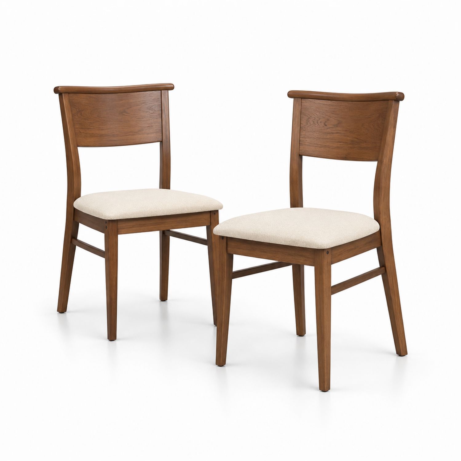 Esszimmerstuhl Set 2er, Massivholz, Leinen, Braun/Beige-Soliraliving