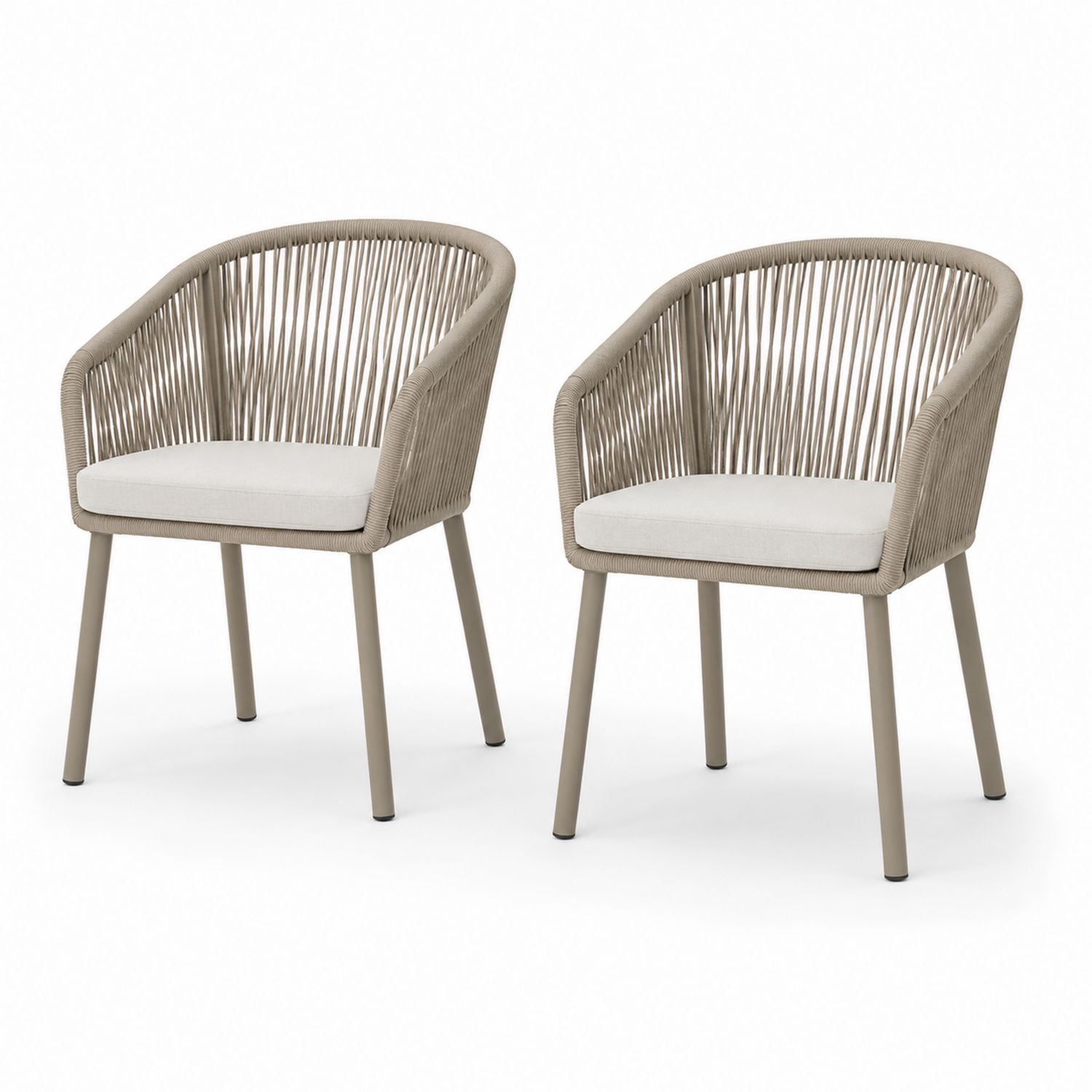 Gartenstuhl Set 2er aus Aluminium und Seilgeflecht Beige-Soliraliving
