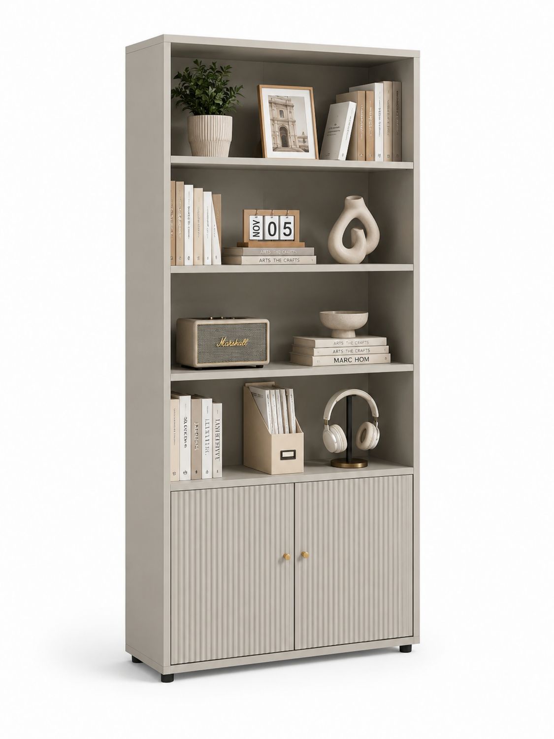 Bücherregal aus MDF Holz Hellgrau 180cm x 90cm x 30cm-Soliraliving