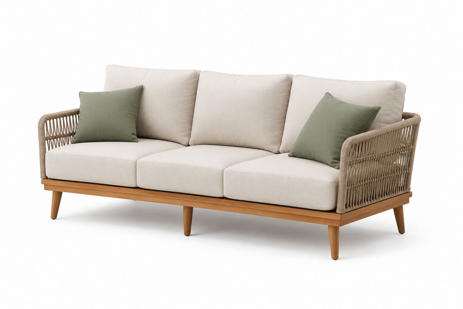 Gartensofa 3-Sitzer Holz Beige/Grün-Soliraliving