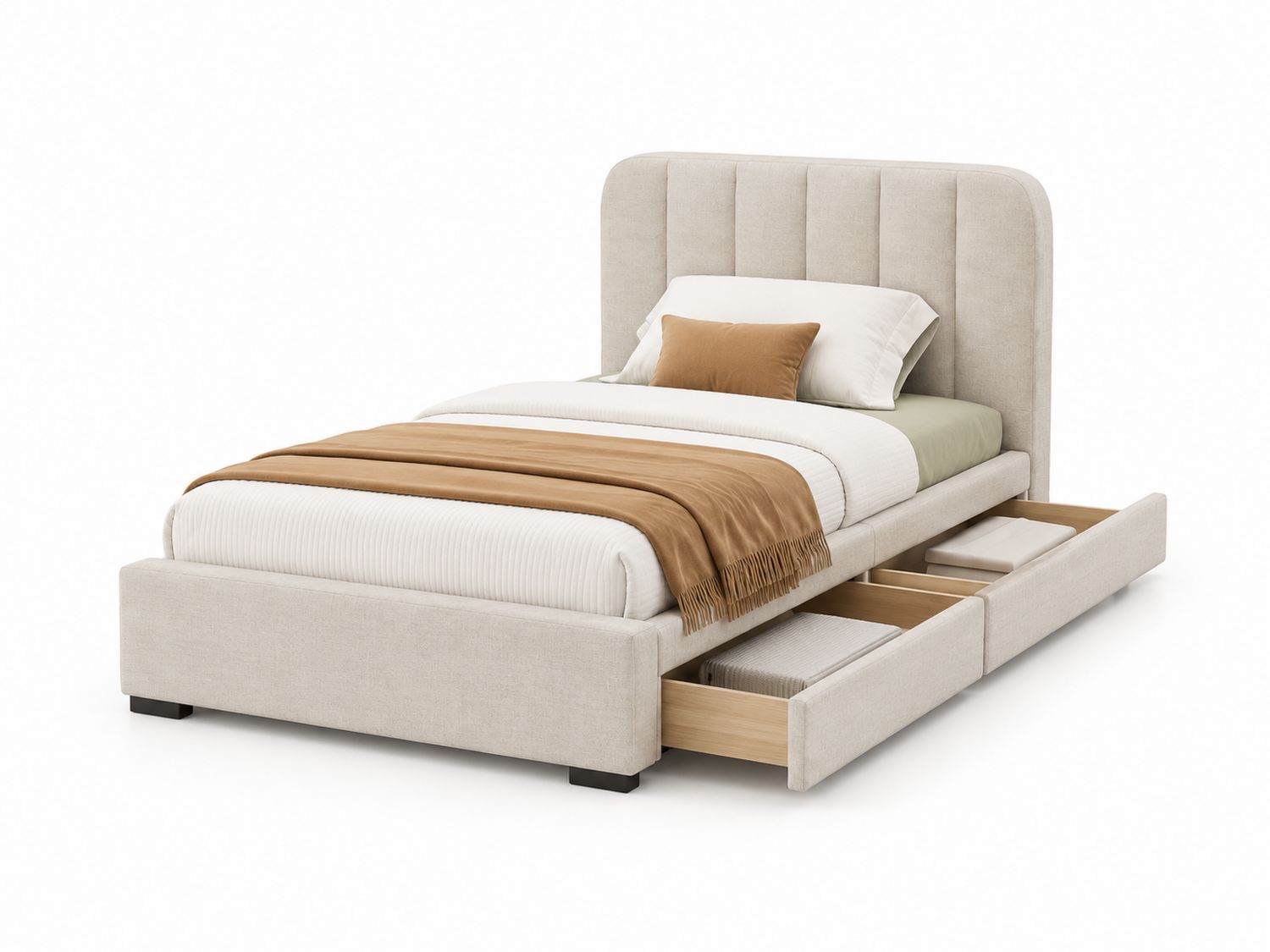 Bett mit Stauraum und Leinenbezug 200x140 cm Beige-Soliraliving