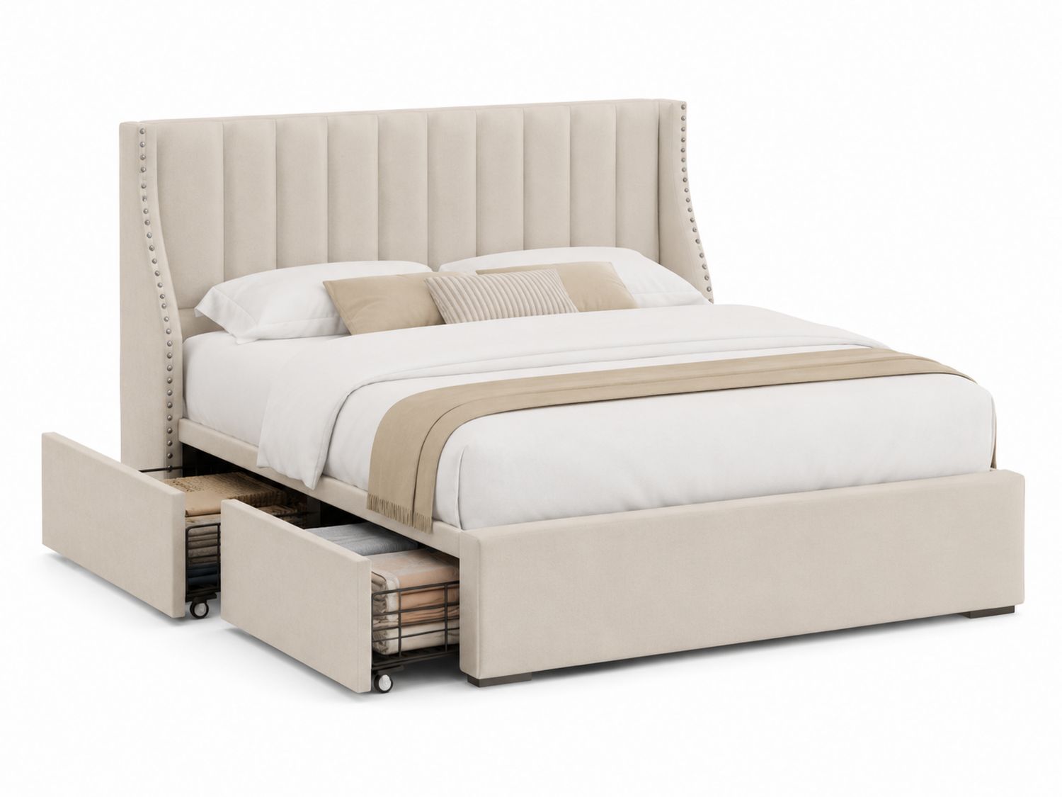 Polsterbett mit Schubladen 200x180 cm Beige-Soliraliving