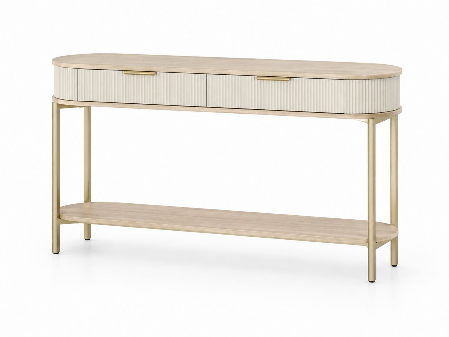 Ovaler Konsolentisch mit Schubladen Holz Metall Beige 120x30x80 cm-Soliraliving