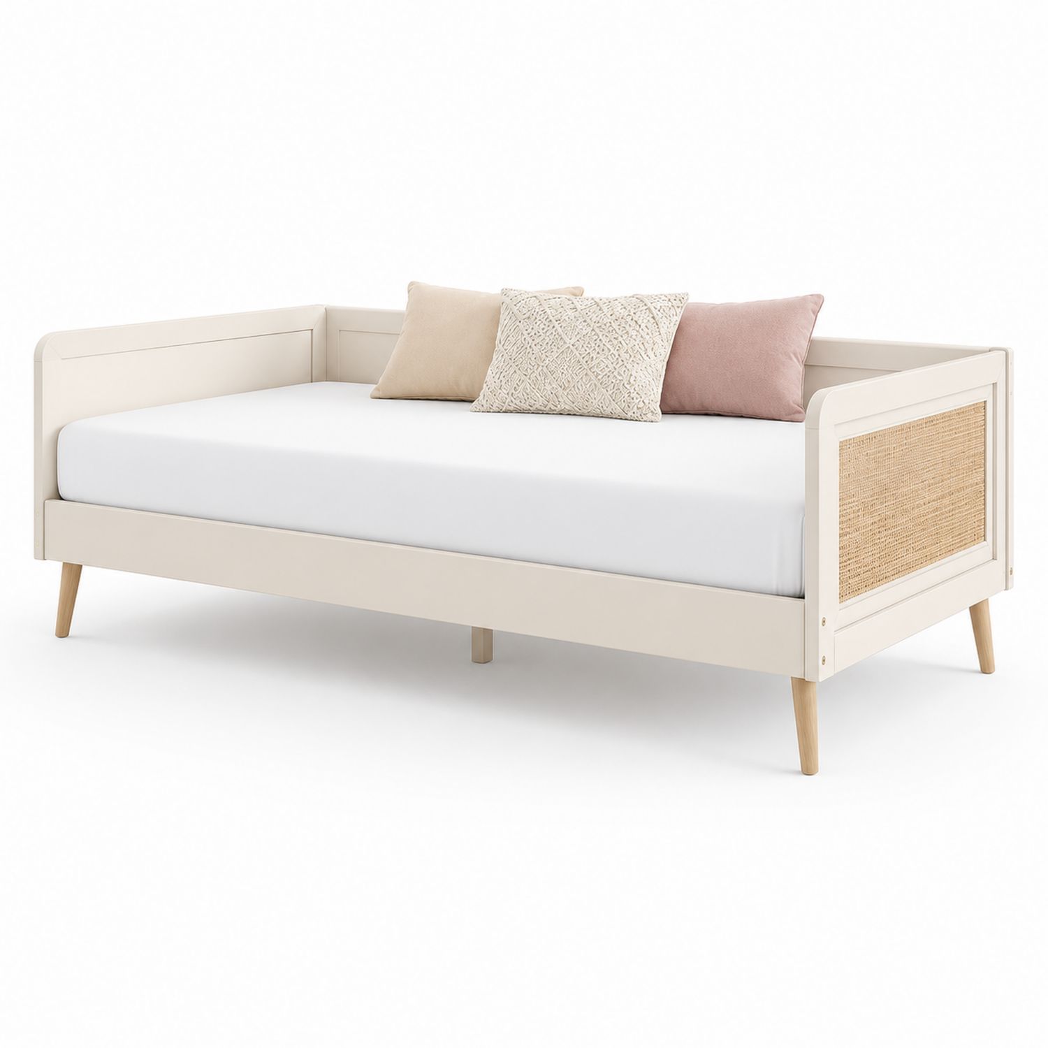 Tagesbett Holz 200x90 cm Weiß mit Kissen-Soliraliving