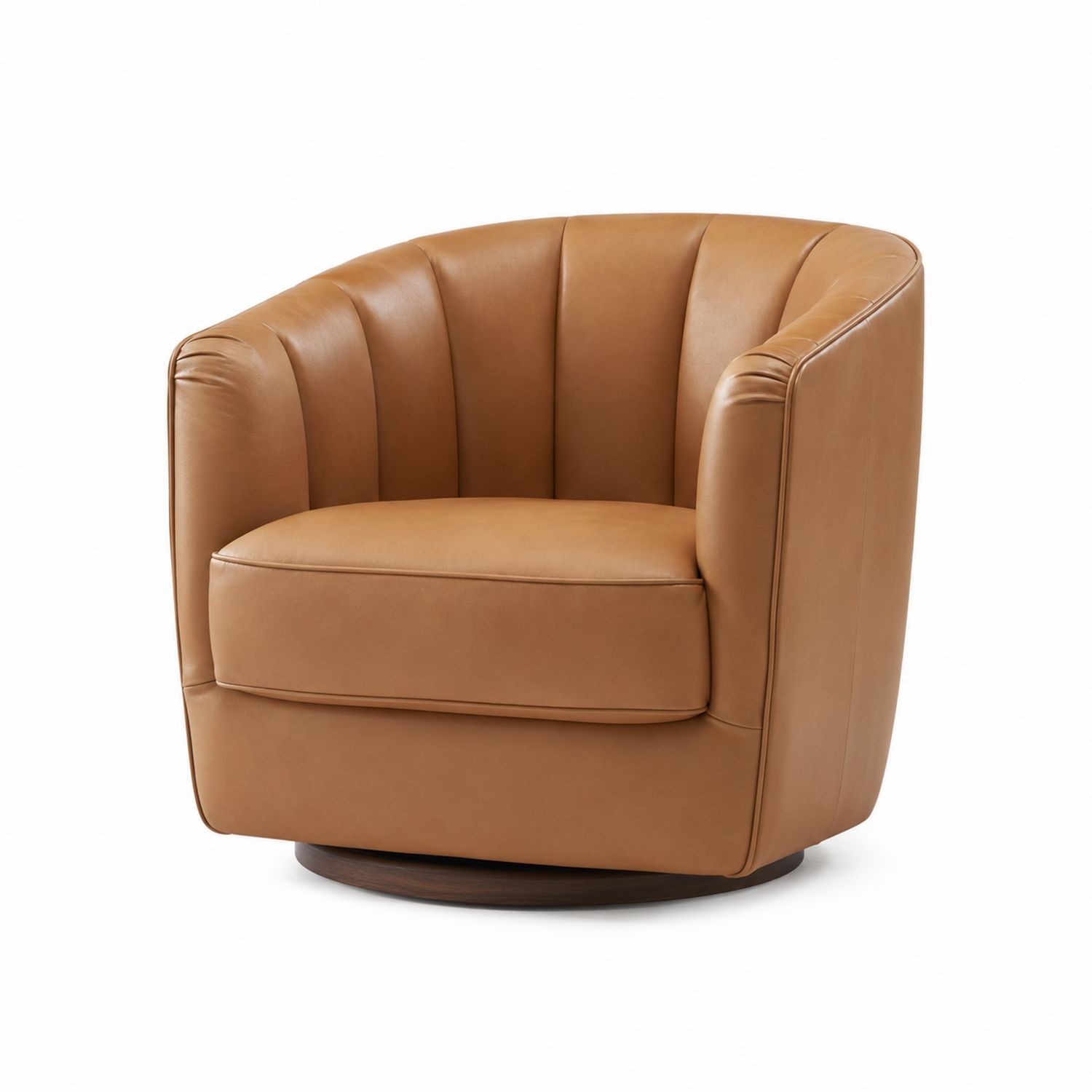 Drehsessel aus Leder mit Schalenform, Braun, Ø75 cm-Soliraliving
