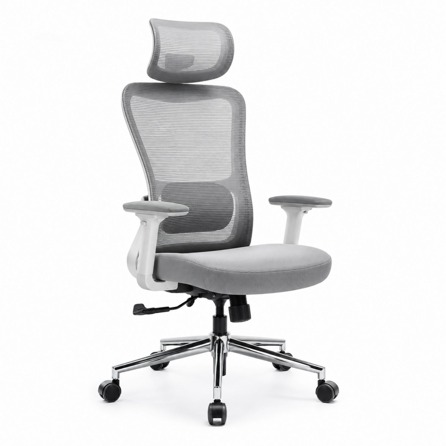Ergonomischer Bürostuhl mit Netzstoff und Kopfstütze Grau-Soliraliving