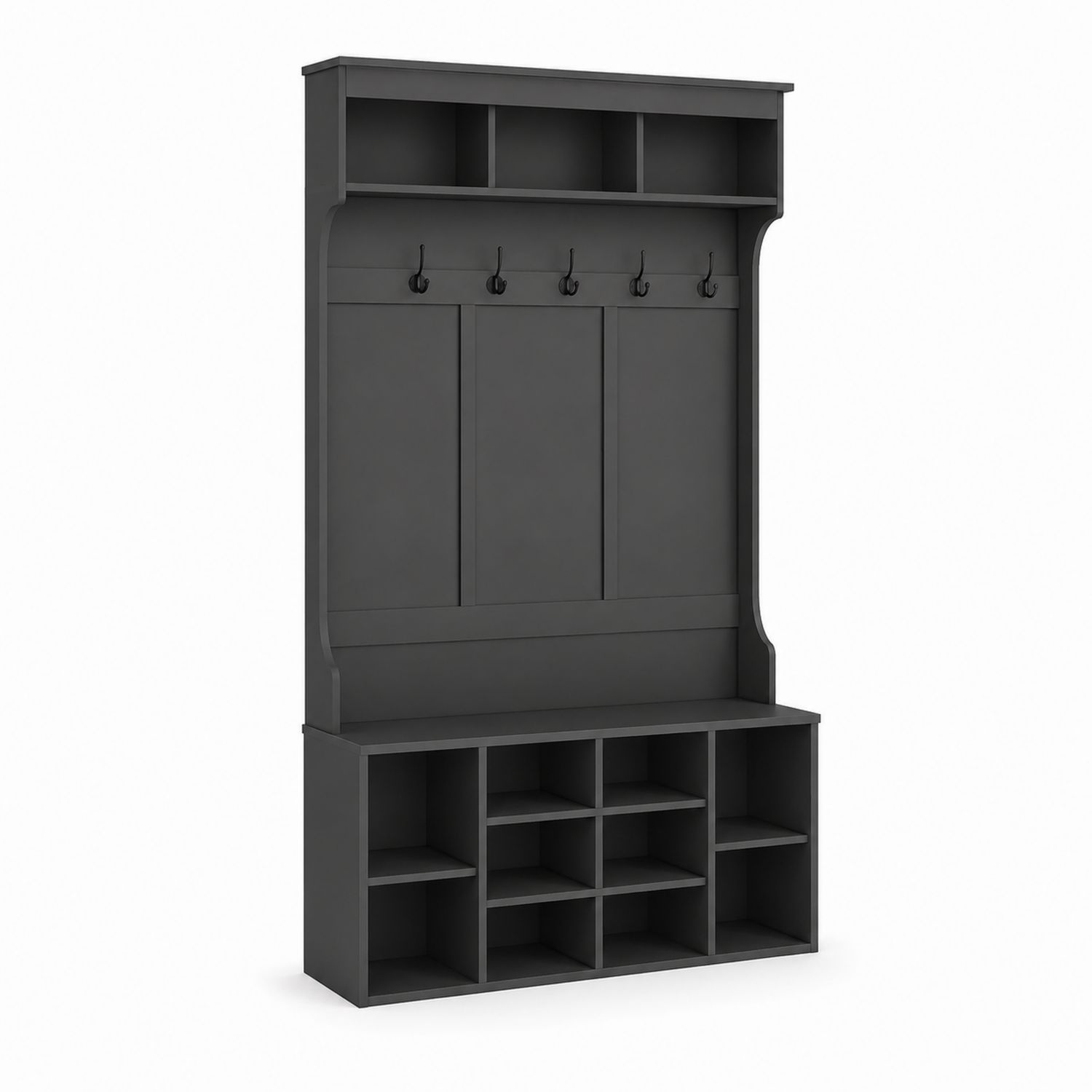Garderoben Set mit MDF-Holz Regal und Schuhablage in Schwarz
