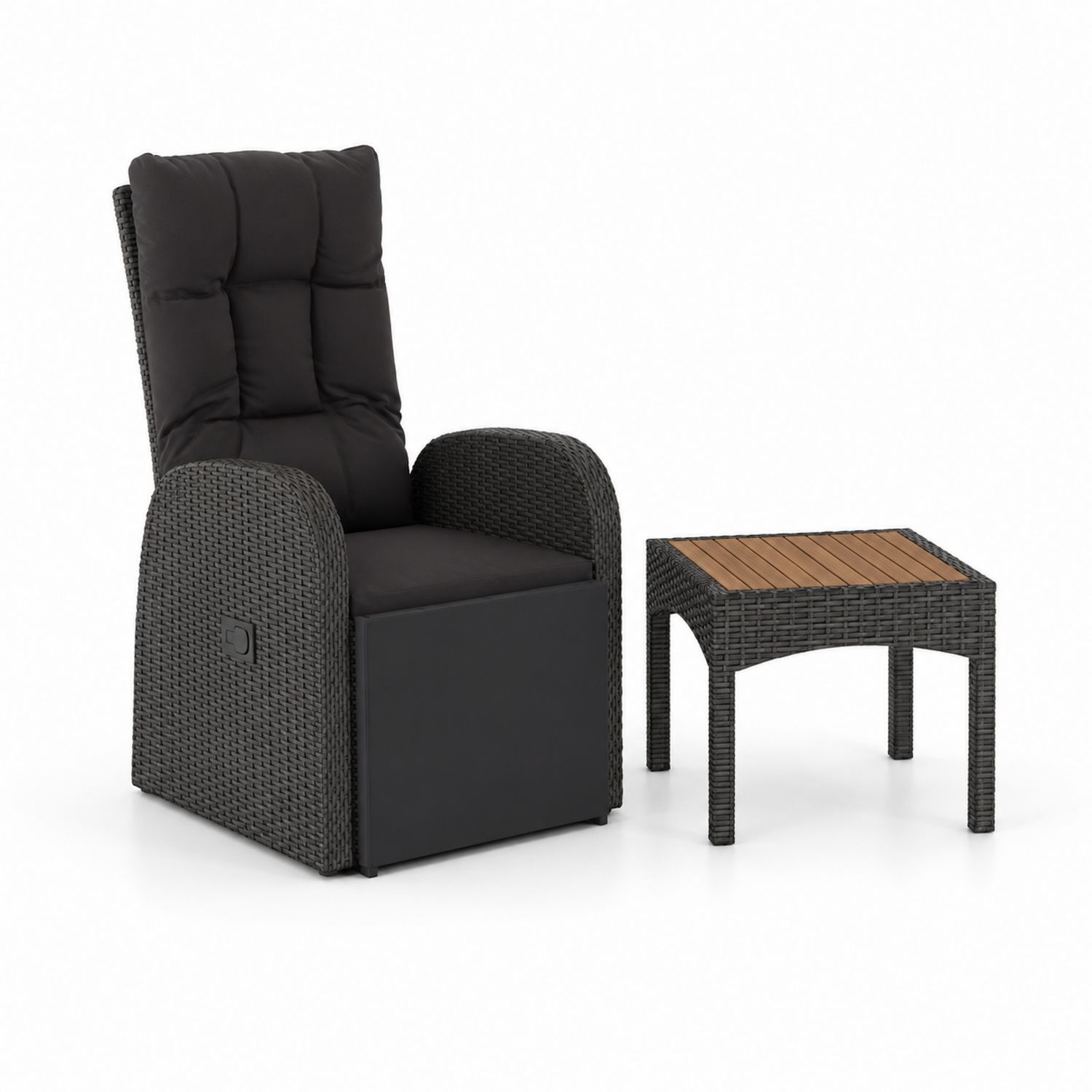 Gartenstuhl-Set mit Beistelltisch, Rattan, Metall, Schwarz