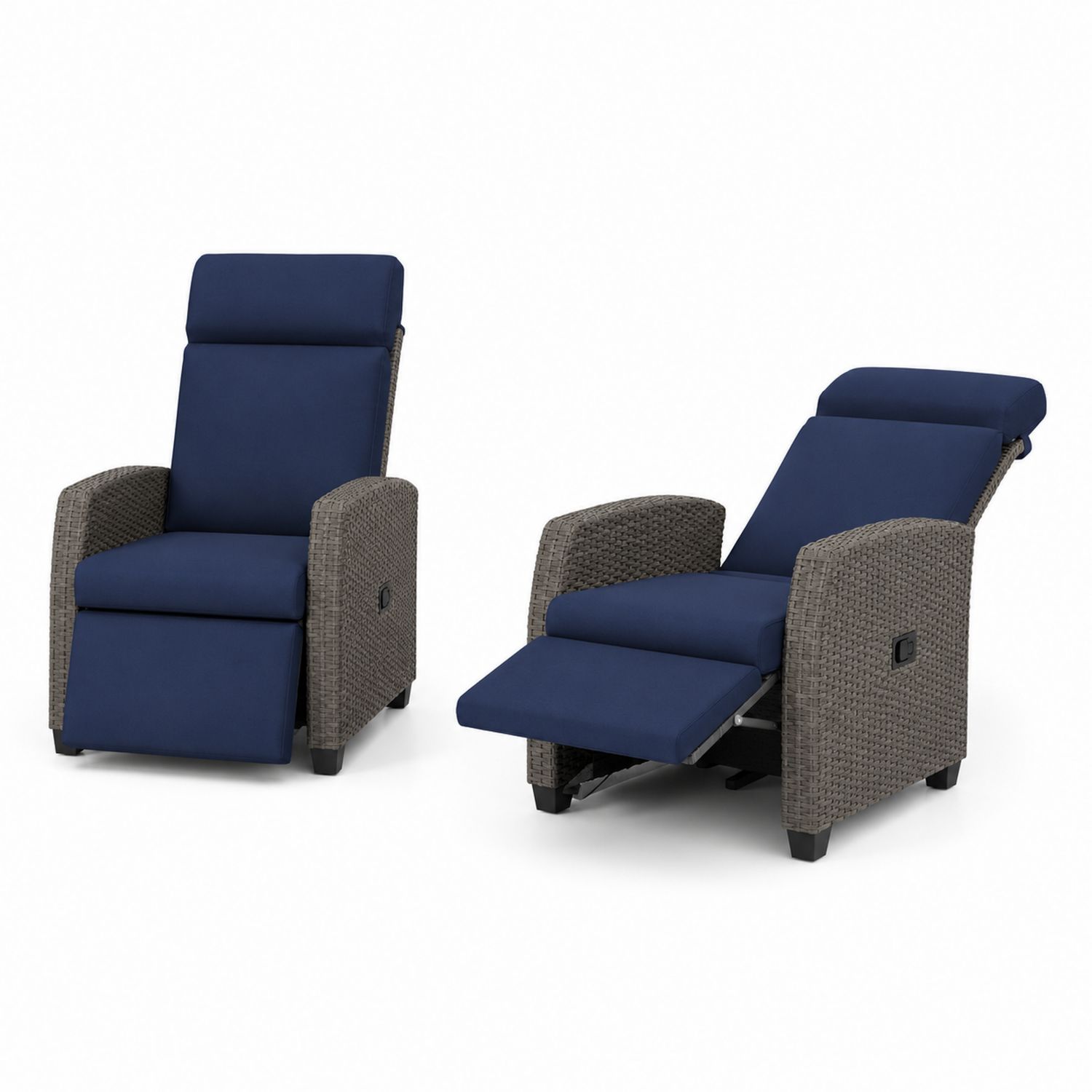 Polyrattan Relaxsessel Set verstellbar 2-teilig Blau