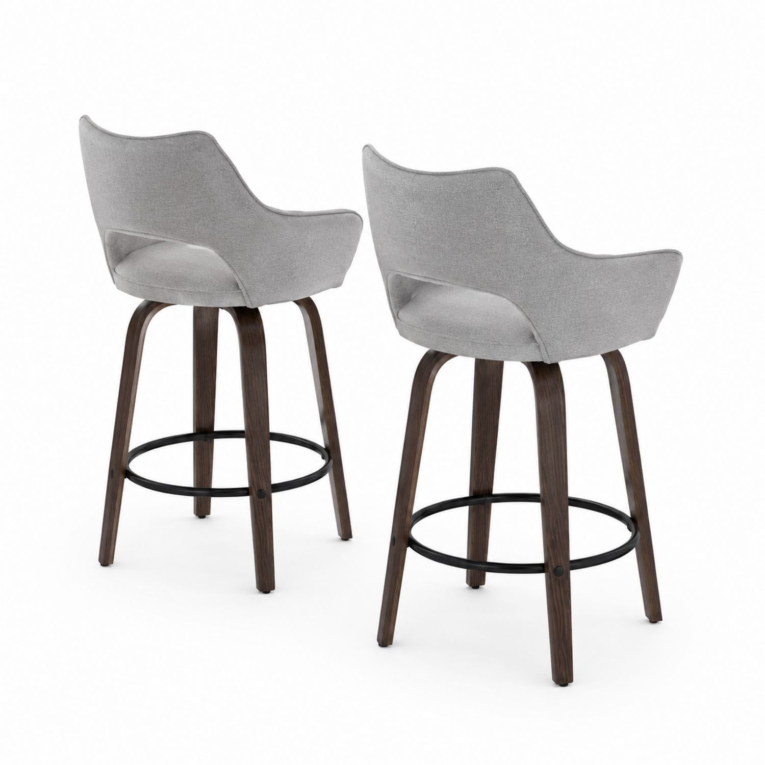 2er Set Barhocker mit Rücklehne, Graues Polyester, Holzbeine