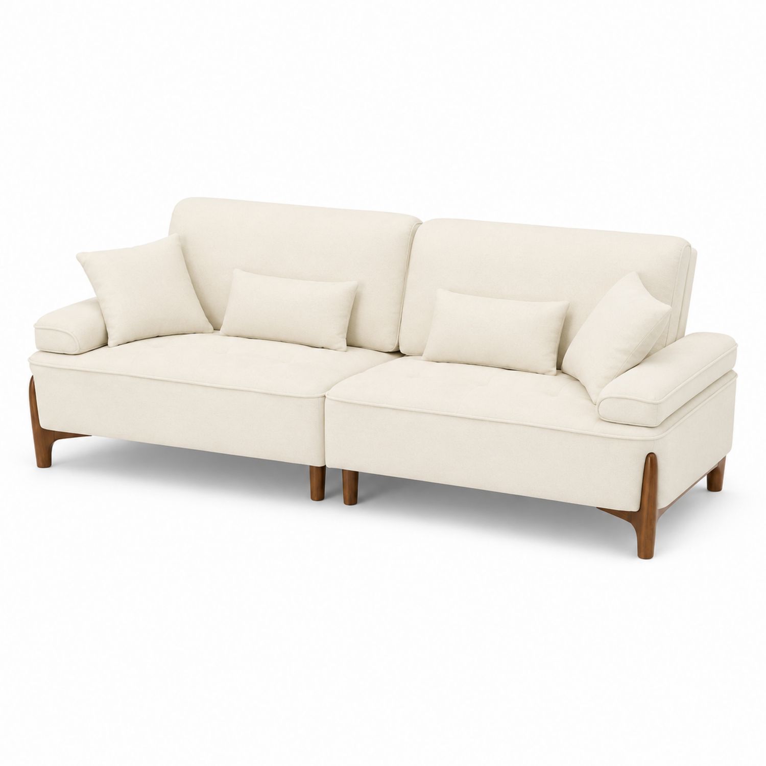 3-Sitzer Sofa Rechteckig Holz Textilgewebe Cremeweiß