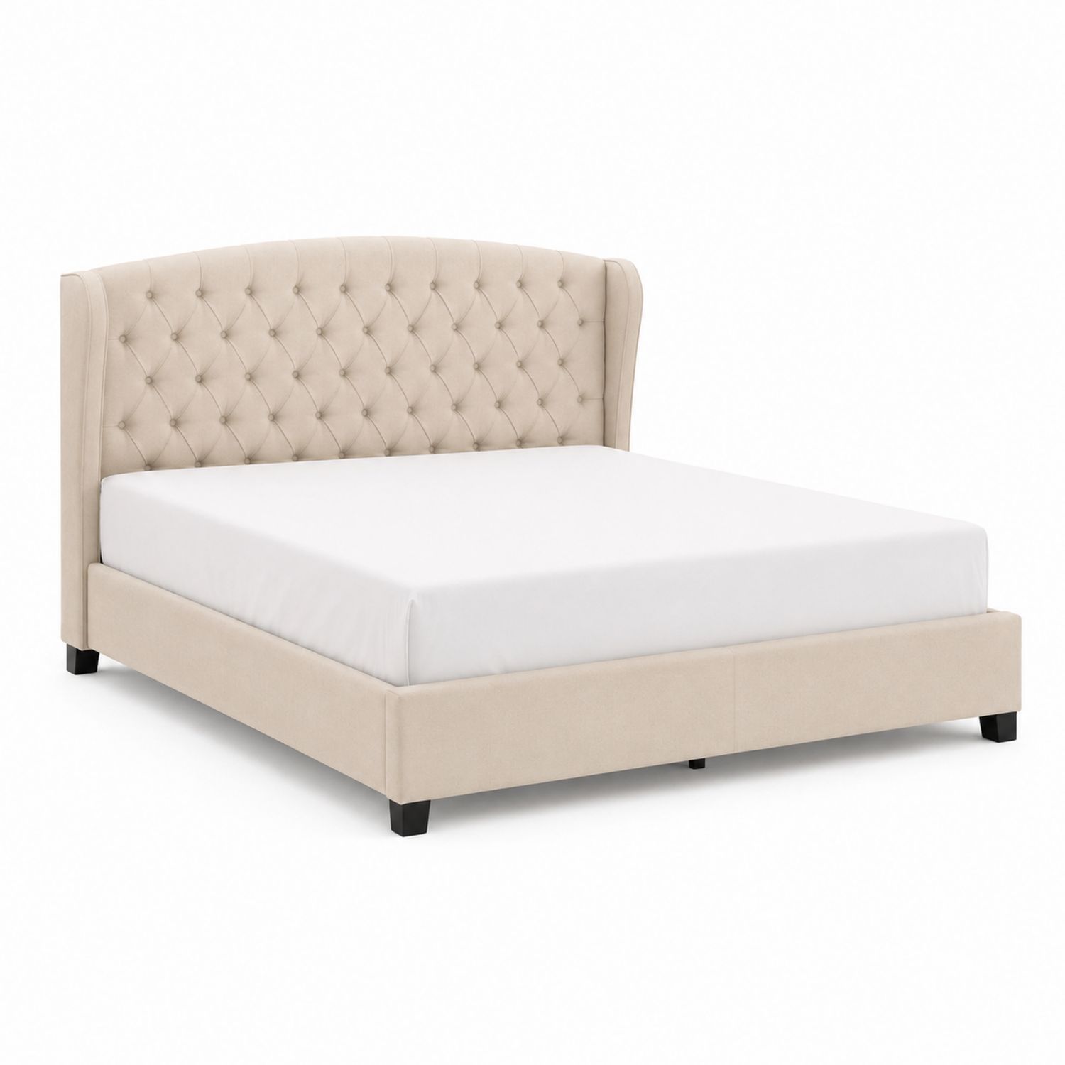 Polsterbett mit gestepptem Kopfteil 180x200 cm Samt Beige