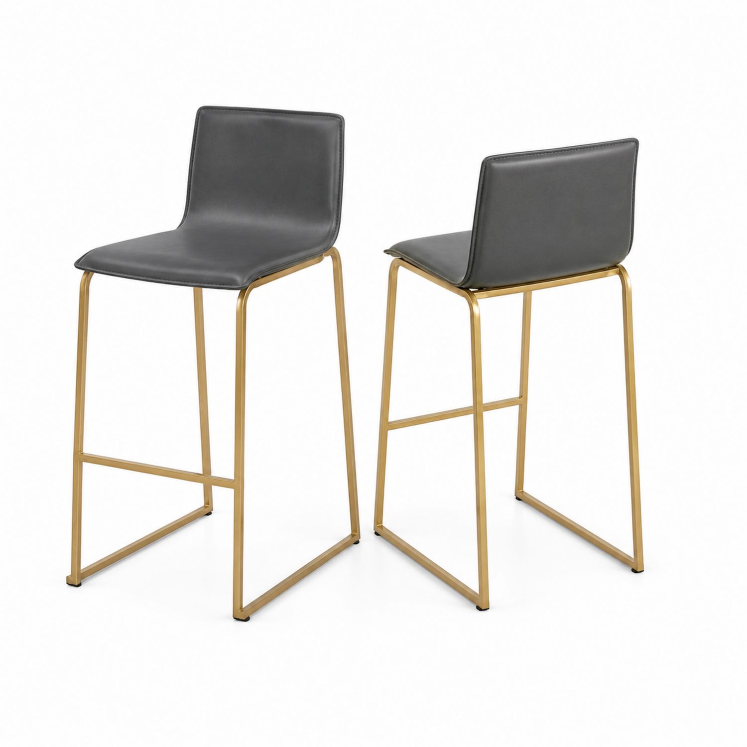 2er Set Barhocker mit Kunstledersitz und Metallrahmen in Dunkelgrau und Gold, 65 cm