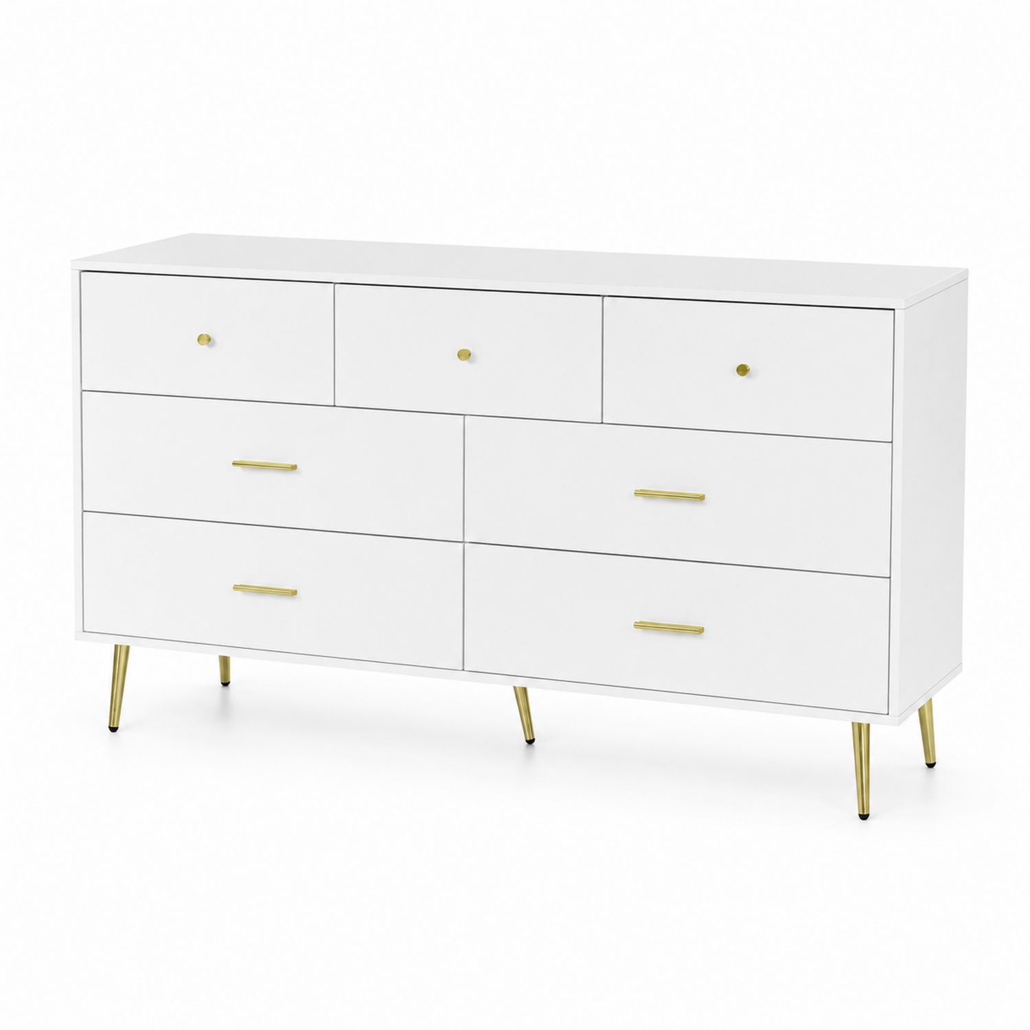 Kommode Holz Weiß und Gold mit 6 Schubladen