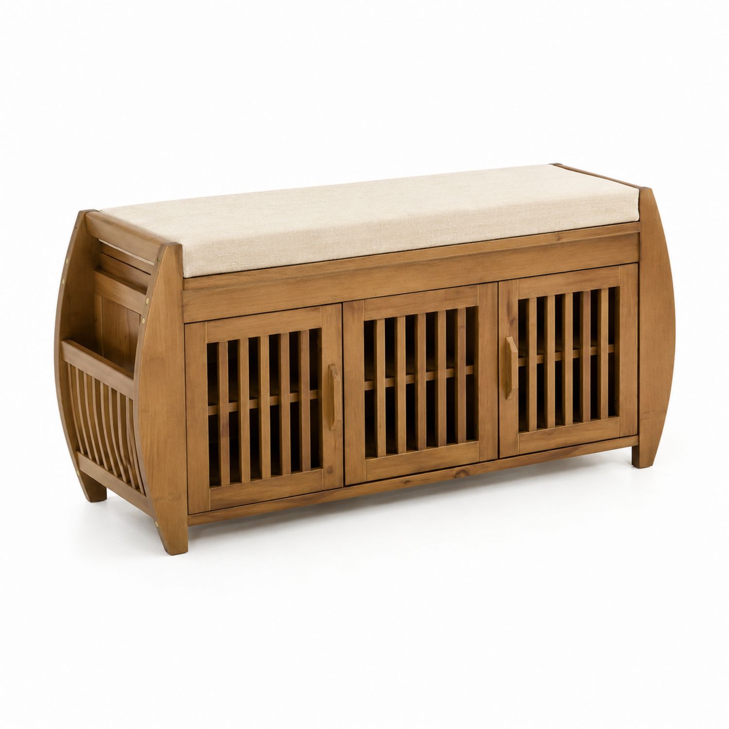 Holz Schuhbank mit Polsterung, Massivholz, Beige