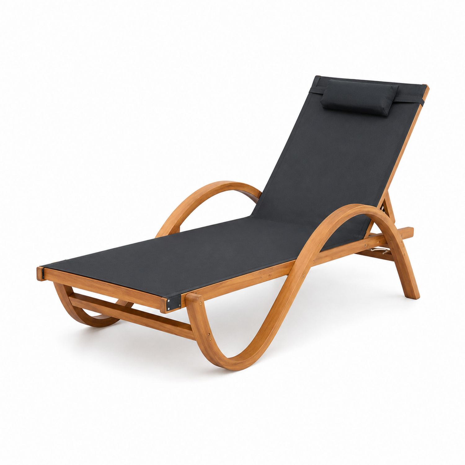 Gartenliege Holzrahmen Polyester Schwarz
