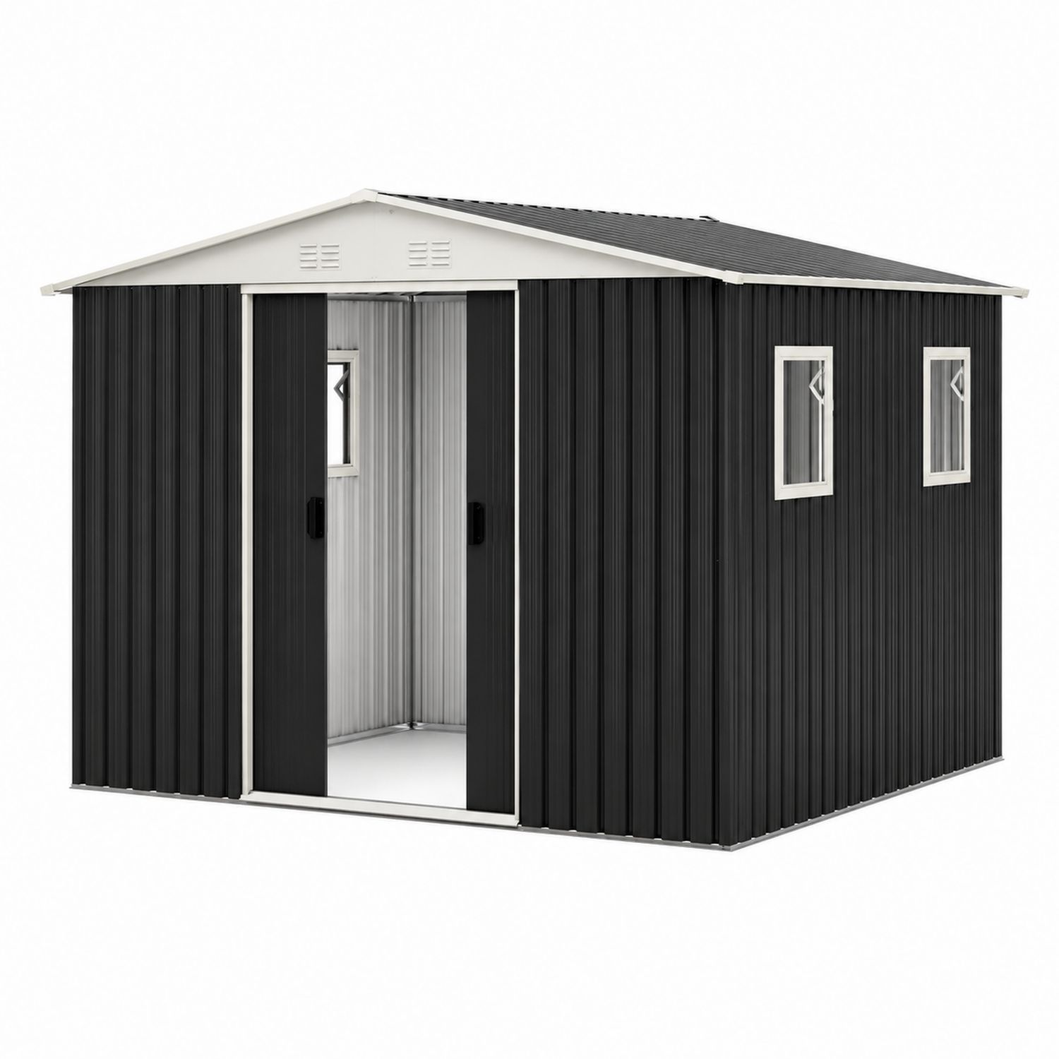 Metallgerätehaus Schwarz/Weiß 213x127x185 cm mit Fenstern und Schiebetür