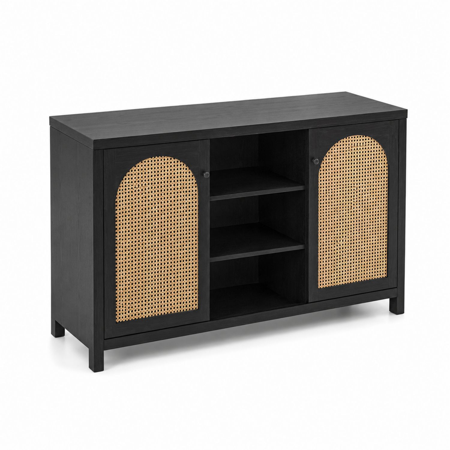 Sideboard aus Holz mit Rattantüren Schwarz 120x40x75 cm