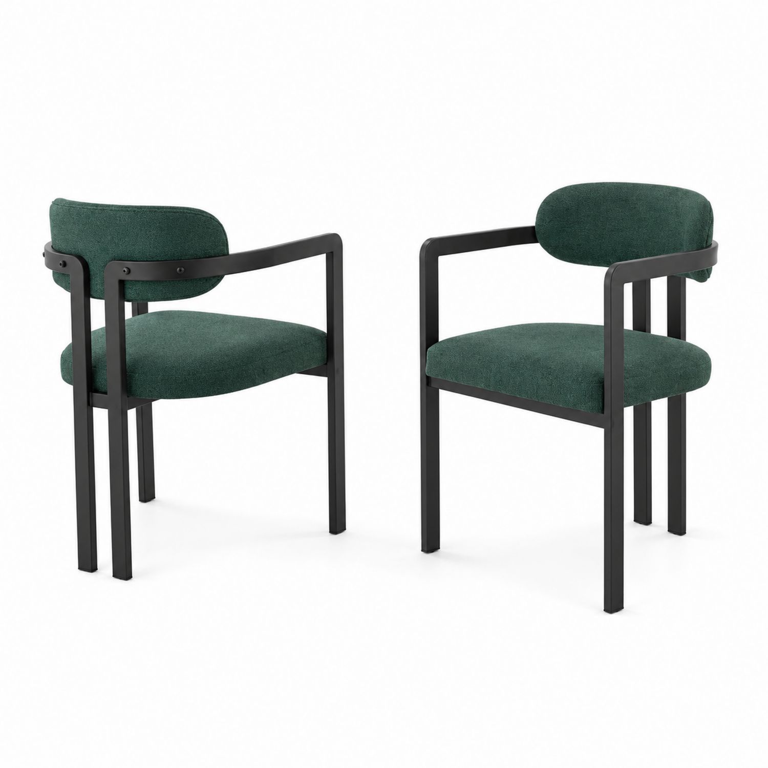 2er Set Esszimmerstühle mit Armlehnen Stoff Grün Metall