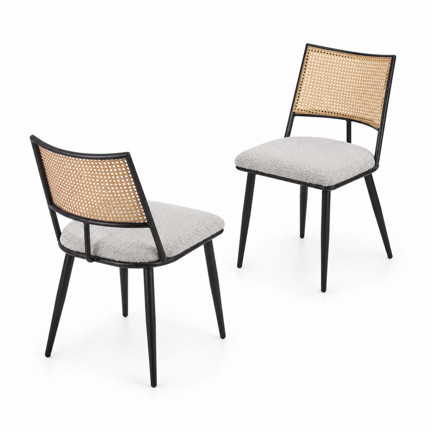 Esszimmerstuhl Set Metallgestell Rattan Beige Grau