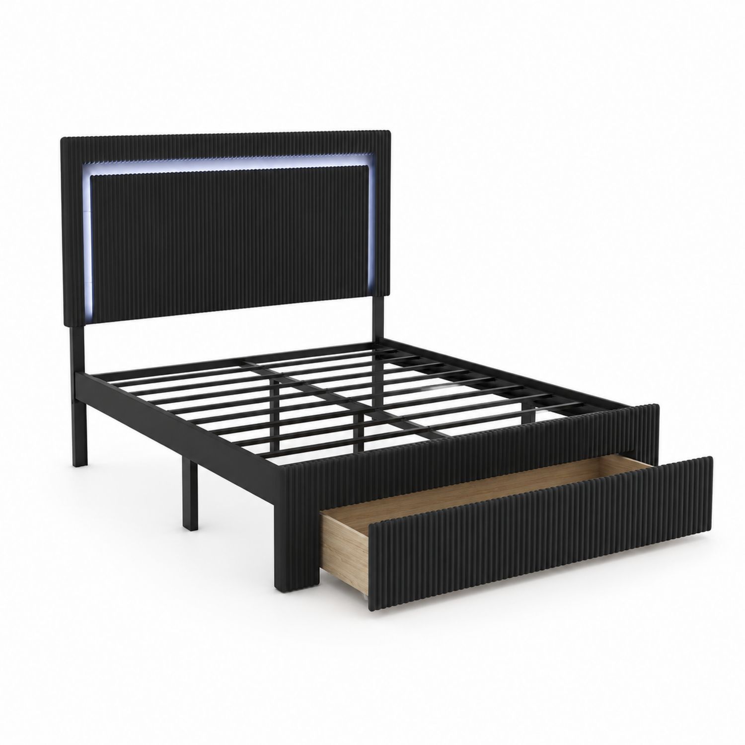 Metallbett mit LED-Beleuchtung und Stauraum 160x200 cm Schwarz