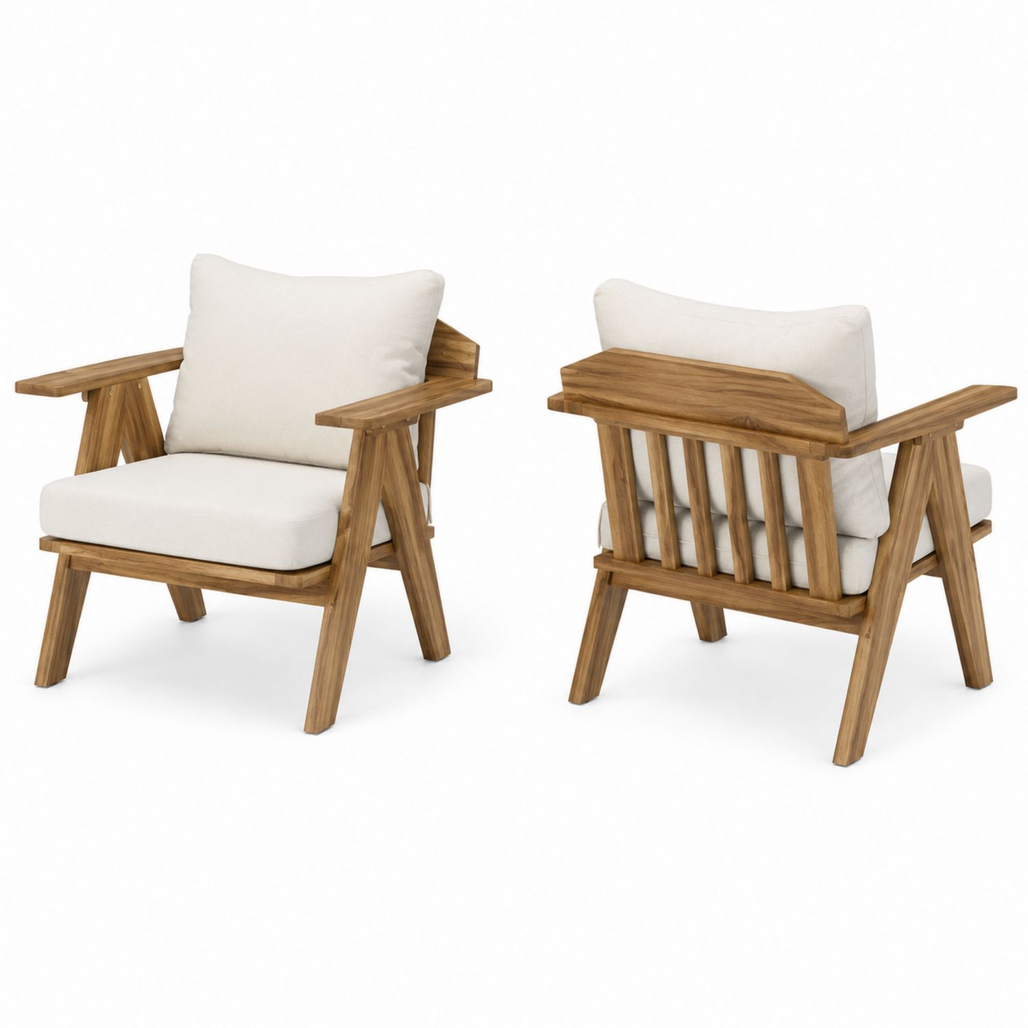 Teakholz-Stuhl-Set mit cremeweißen Polstern