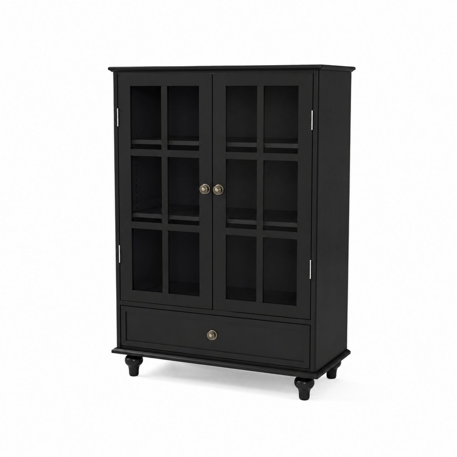 Vitrinenschrank MDF Gehärtetes Glas Zwei Türen Schwarz