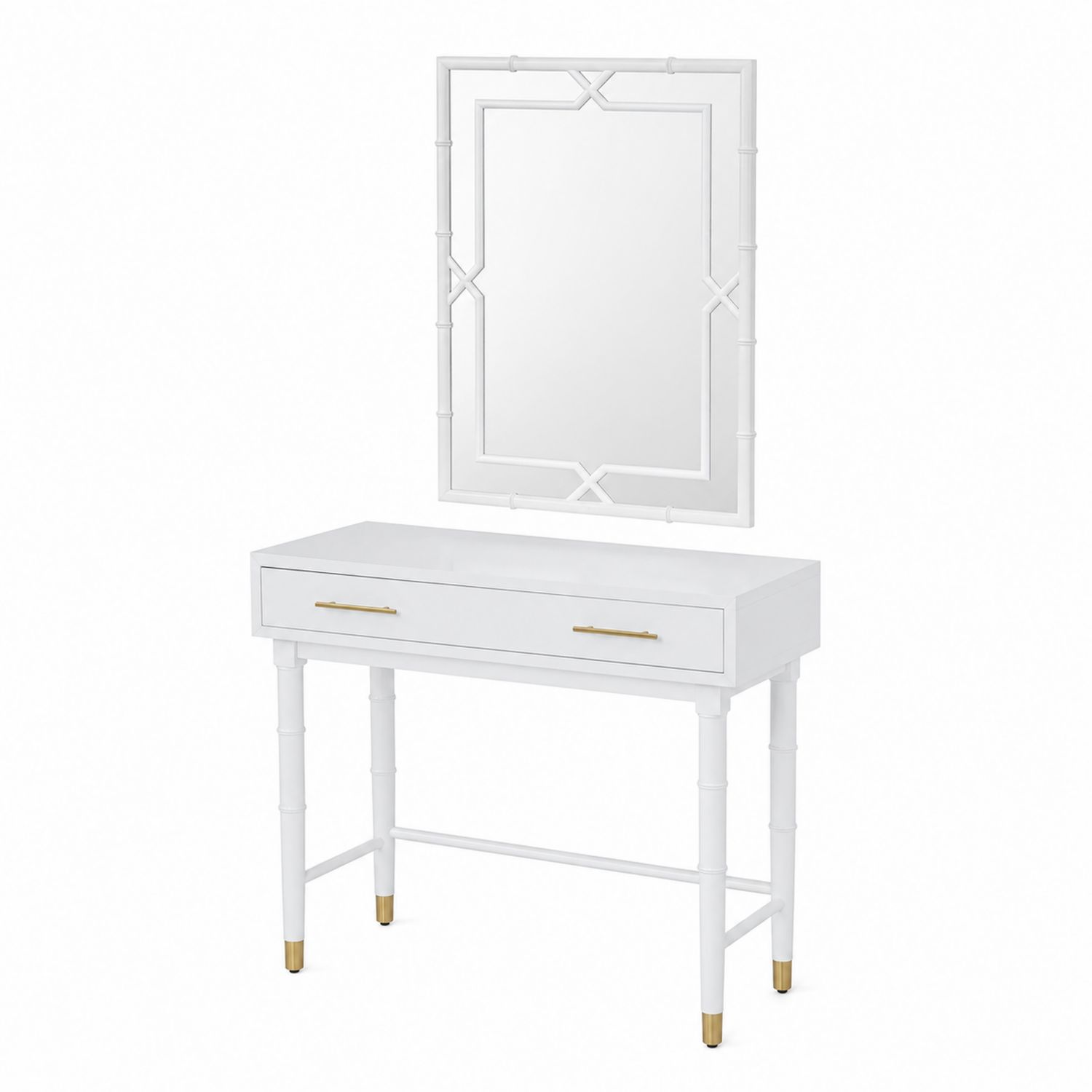 Schminktisch-Set mit Spiegel aus Holz Weiß und Metallgold