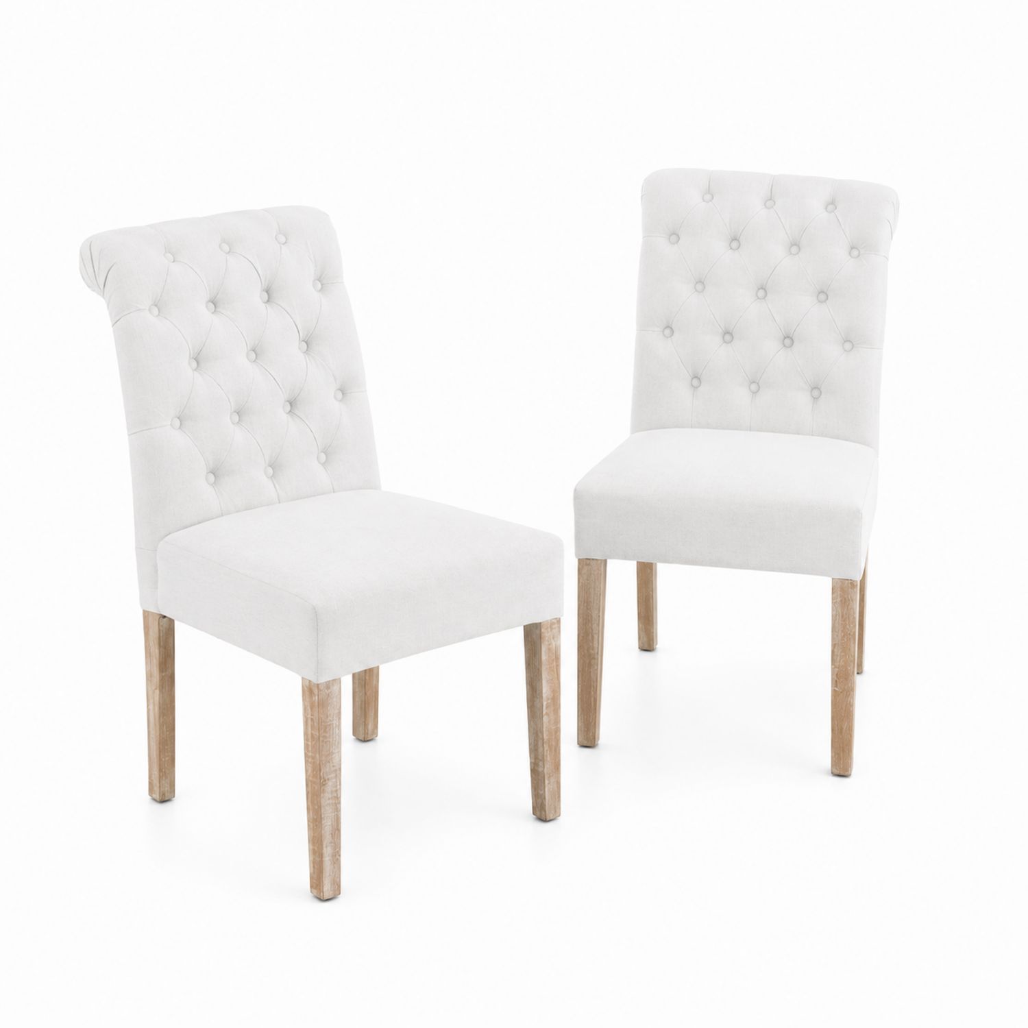 2er-Set Esszimmerstühle mit Knopfheftung, Holzbeine, Höhe 90 cm