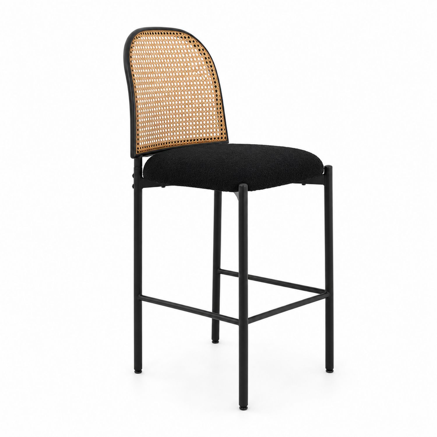 Barhocker mit Metallrahmen und Rattangeflecht Schwarz