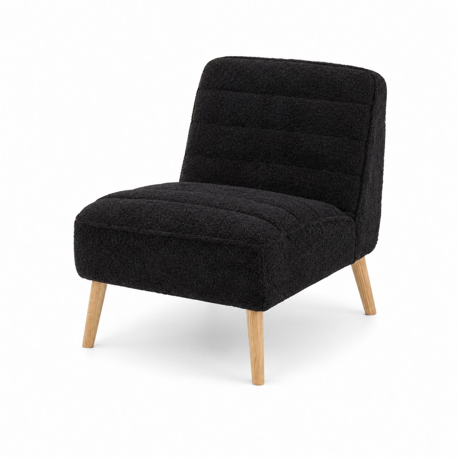 Schwarzer Bouclé Lounge Stuhl mit Eichenholzbeinen