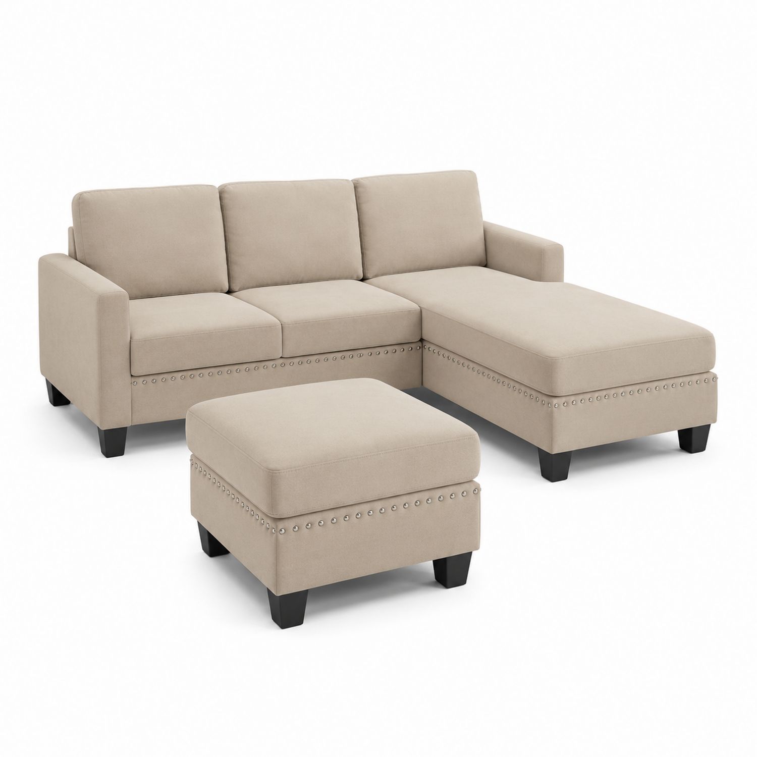 Ecksofa Set mit Ottomane Stoff Hellbeige