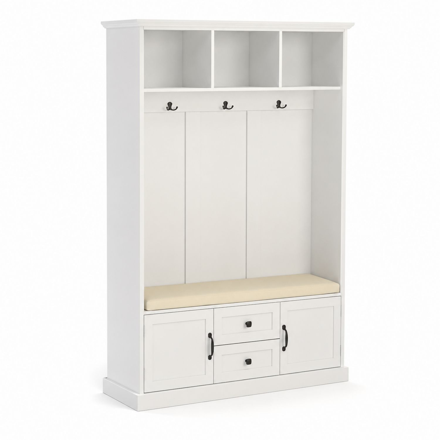 Garderobenmöbel mit Sitzbank und Haken aus Holz Weiß 180cm