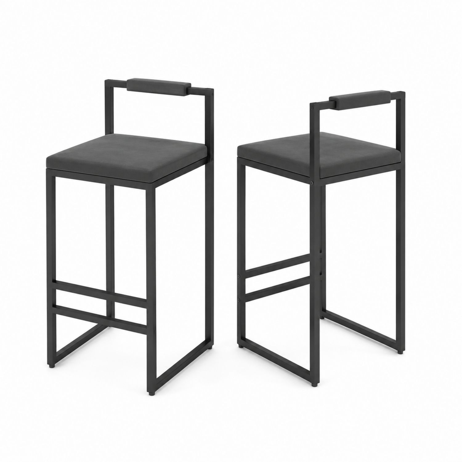 2er Set Barhocker mit Metallrahmen und Polyurethanbezug, Schwarz