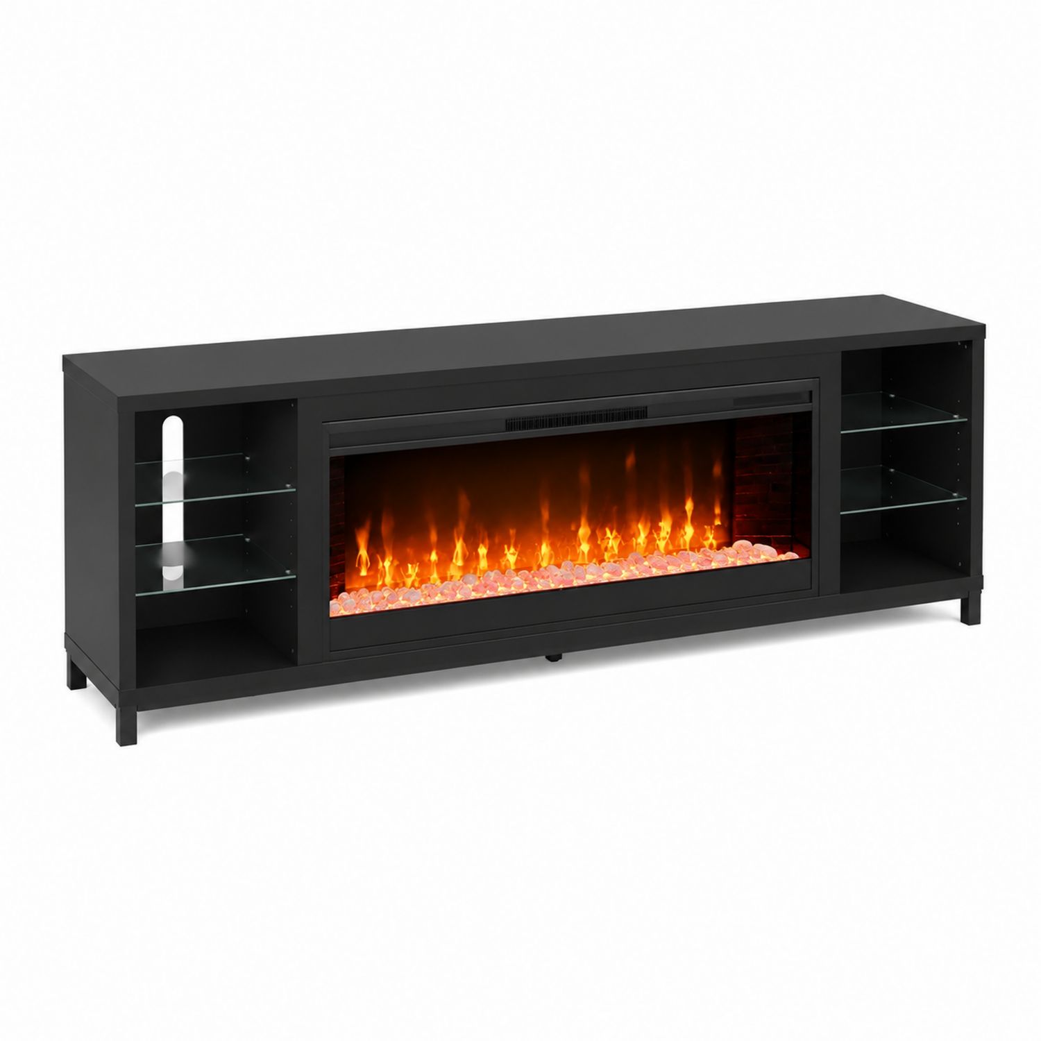 TV-Schrank mit elektrischem Kamin aus Holzwerkstoff und Glas Schwarz