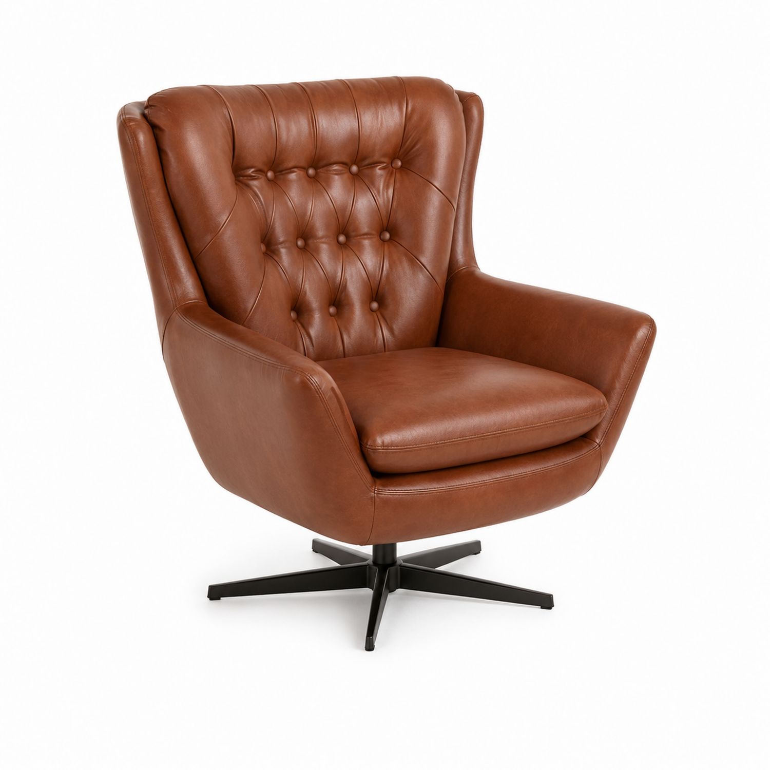 Leder-Cocktailsessel Drehstuhl Braun Metallgestell