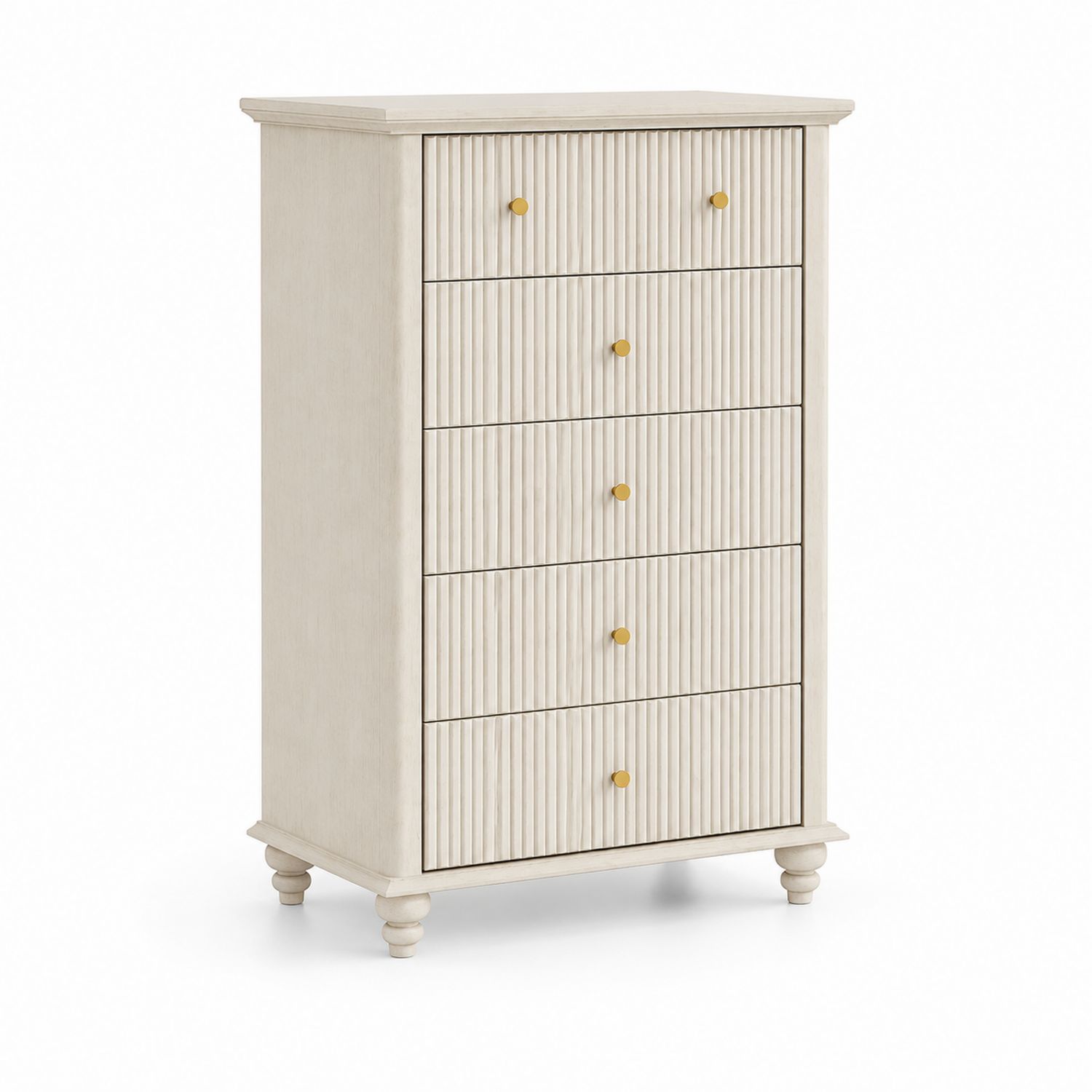 Kommode Beige mit 5 Massivholzschubladen