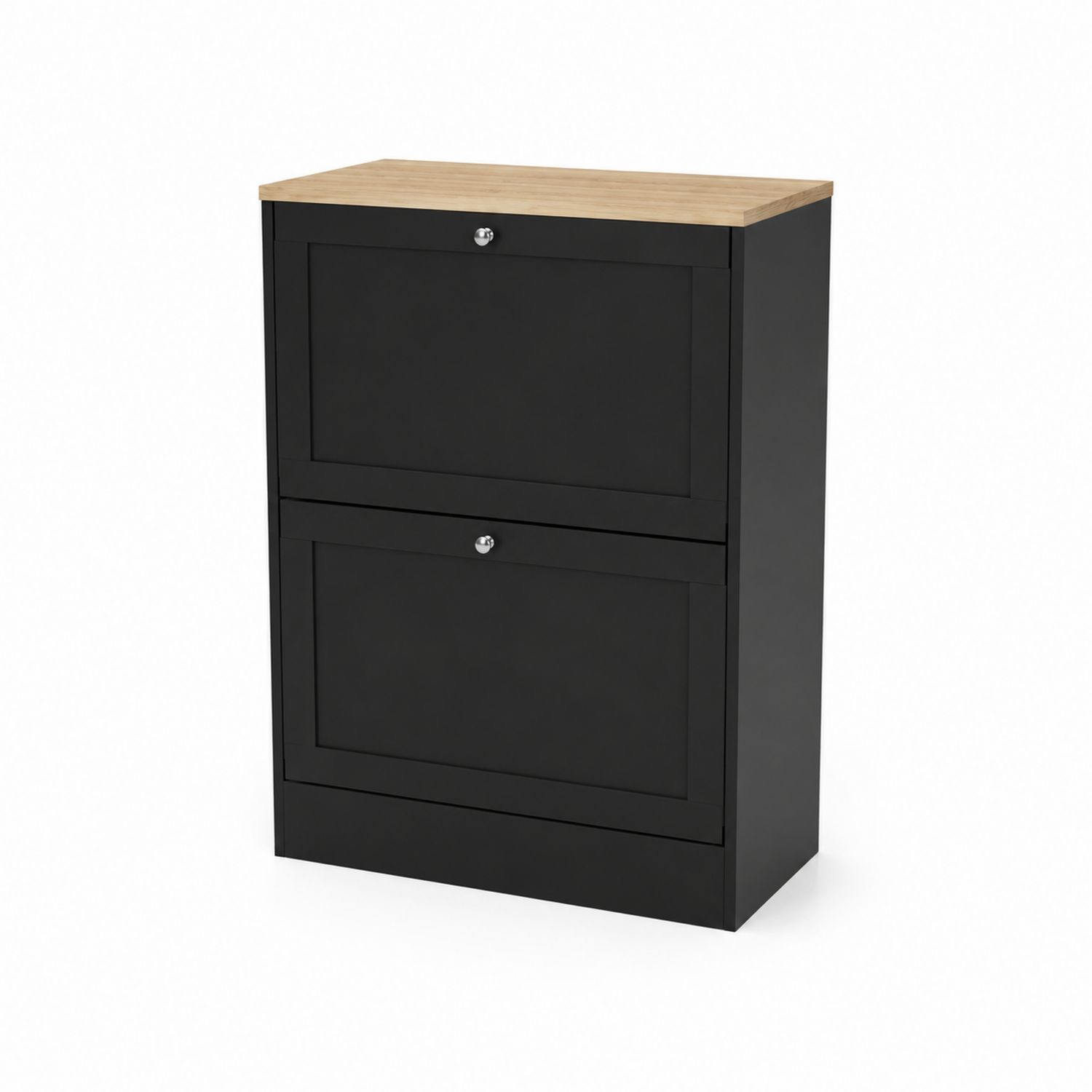 Schuhschrank mit 2 Klappen aus Metall und Kiefernholz Schwarz 80x33x102 cm