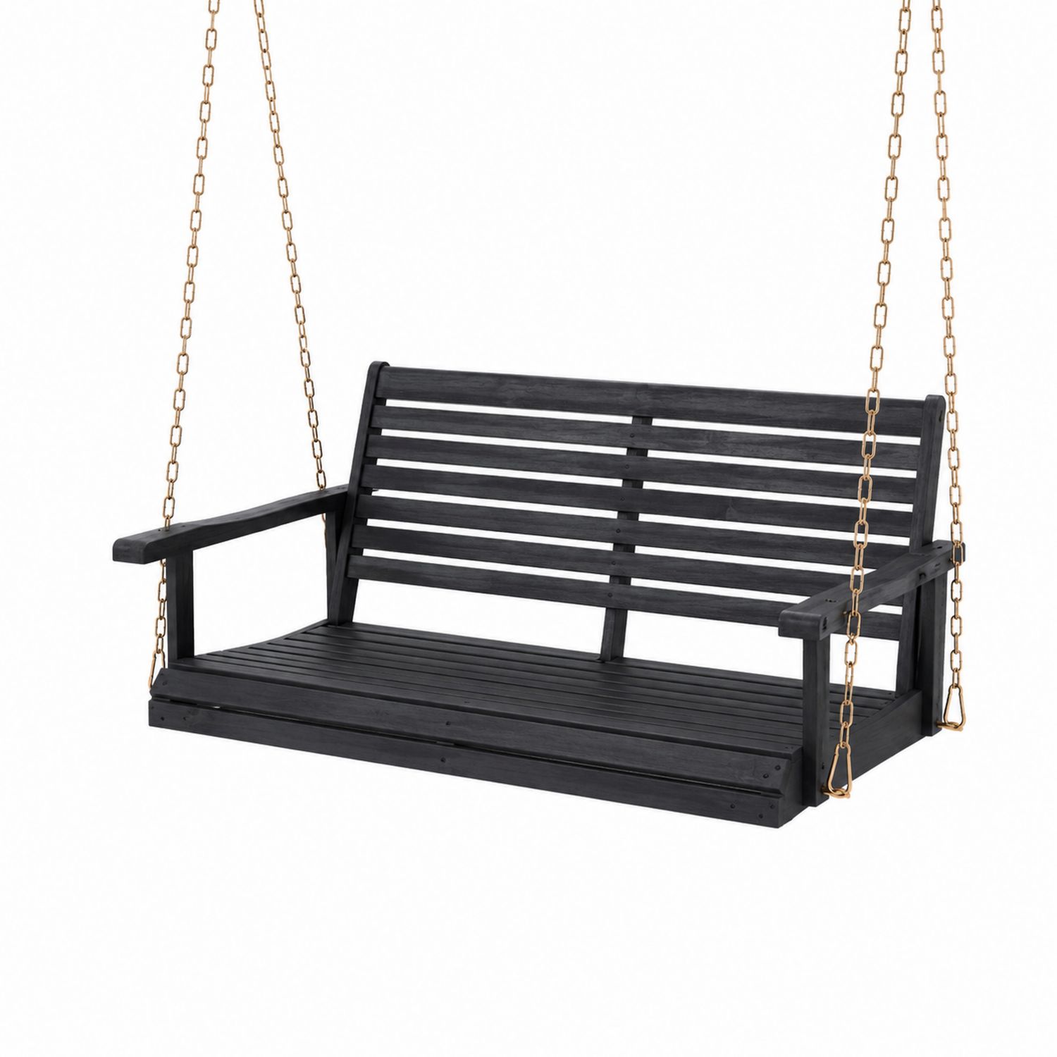 Gartenschaukelbank Holz Schwarz mit Ketten 120cm