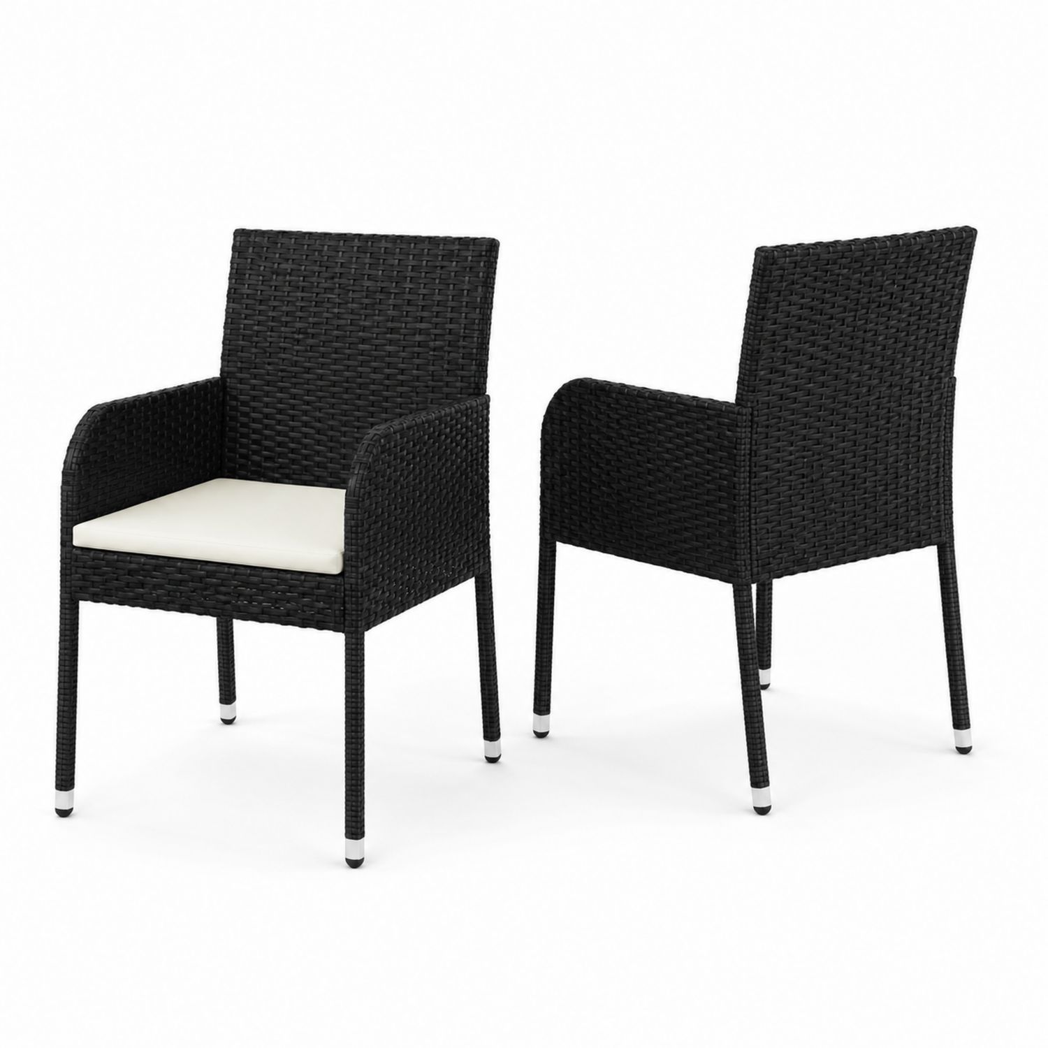 2er-Set Rattan Stuhl mit Kissen Schwarz