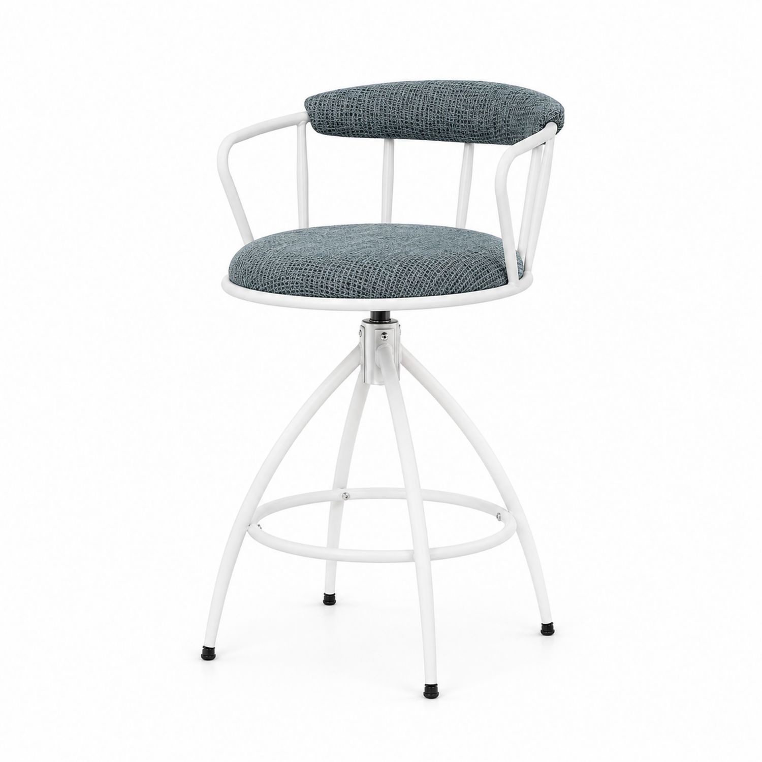 Metall Barhocker Drehbar Stoff Blau/Weiß