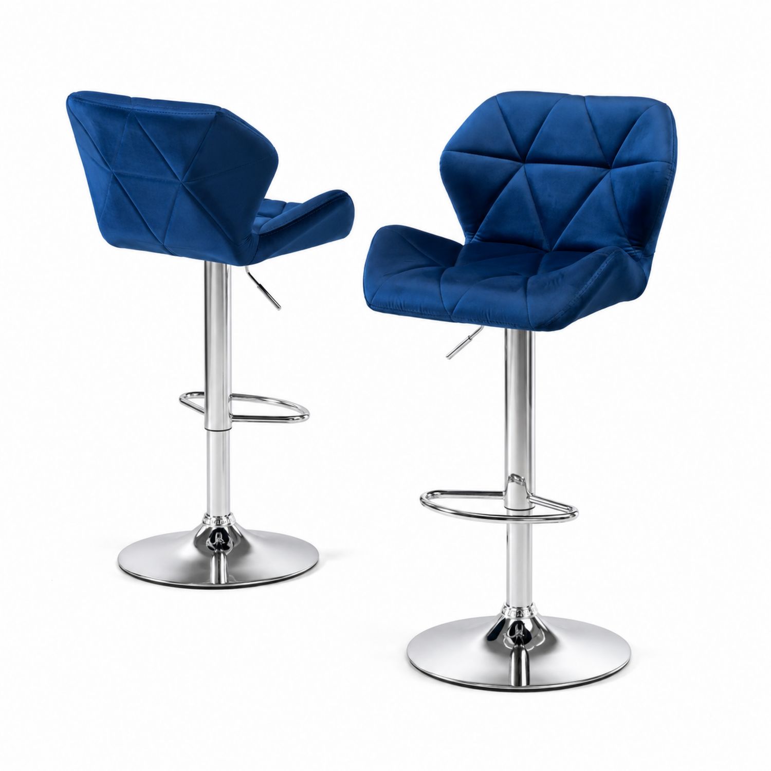 2er-Set höhenverstellbare Barhocker mit Samtlehne Blau Stahl