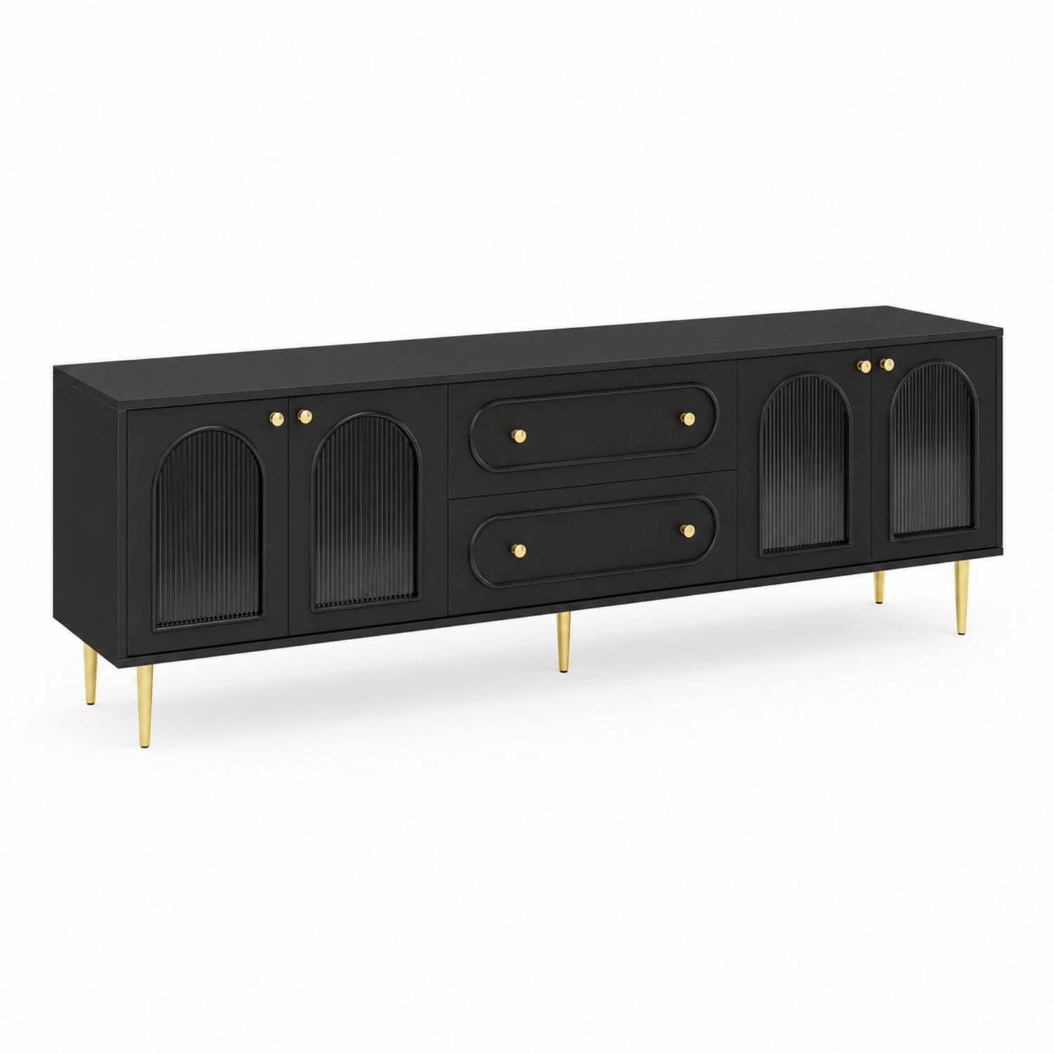 TV-Schrank aus MDF und Metall Schwarz Gold 180x40x50 cm