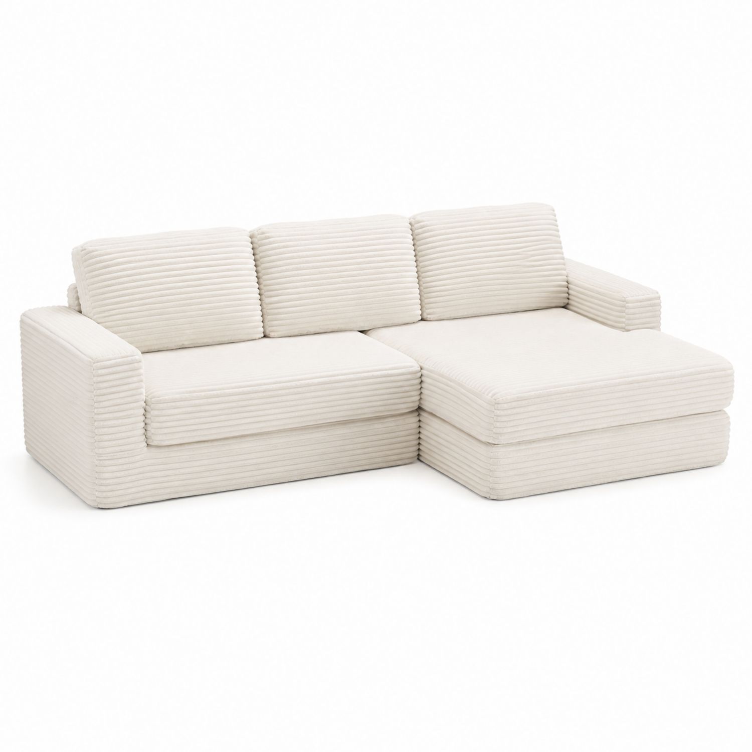 Ecksofa Cord Beige mit Ottomane 250 cm
