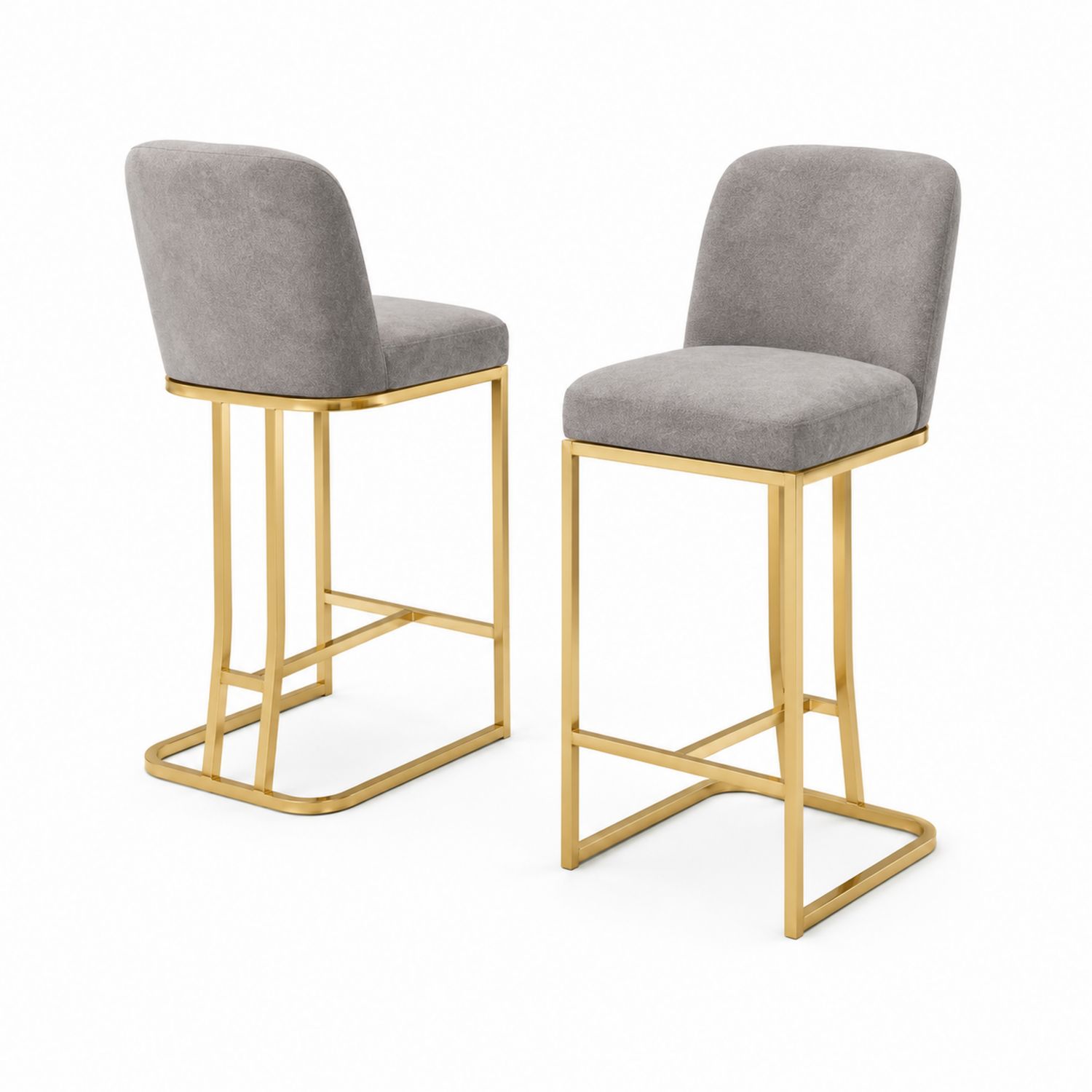 2er Set Barhocker mit Samtstoff und Edelstahlrahmen, Grau, 100 cm