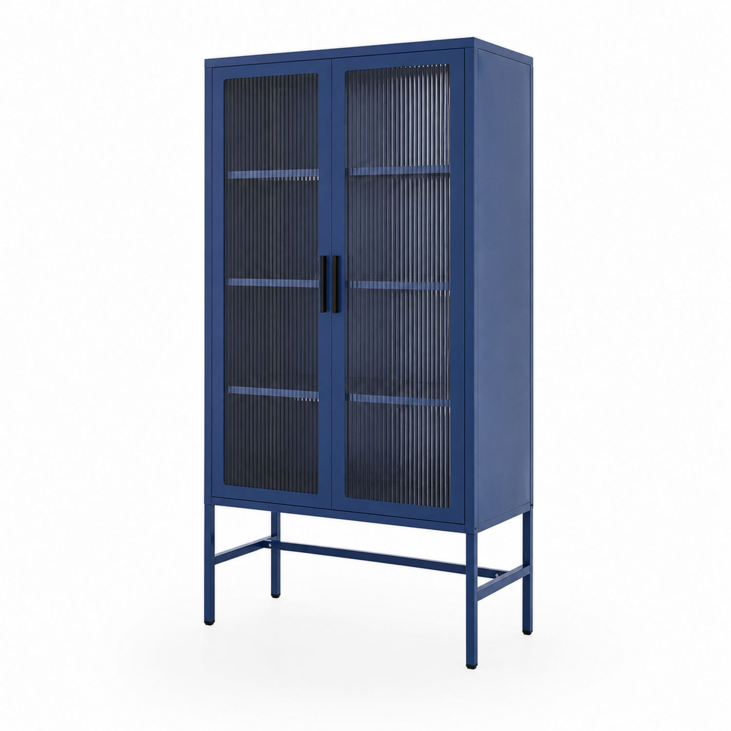 Metallvitrine mit gerippten Glastüren, 180x90x40 cm, Blau