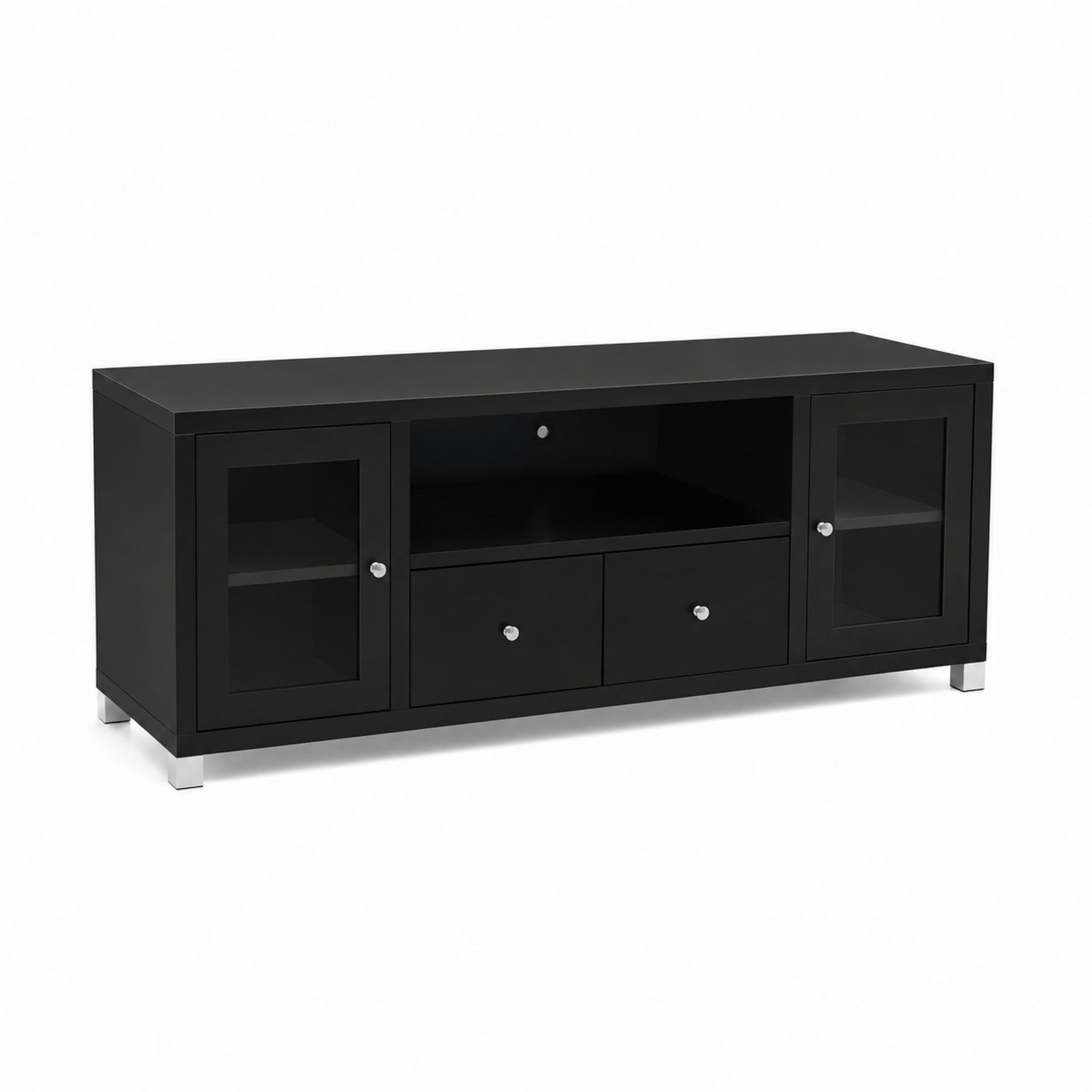 TV-Schrank Schwarz mit Glastüren und Schubladen 120cm MDF Sicherheitsglas