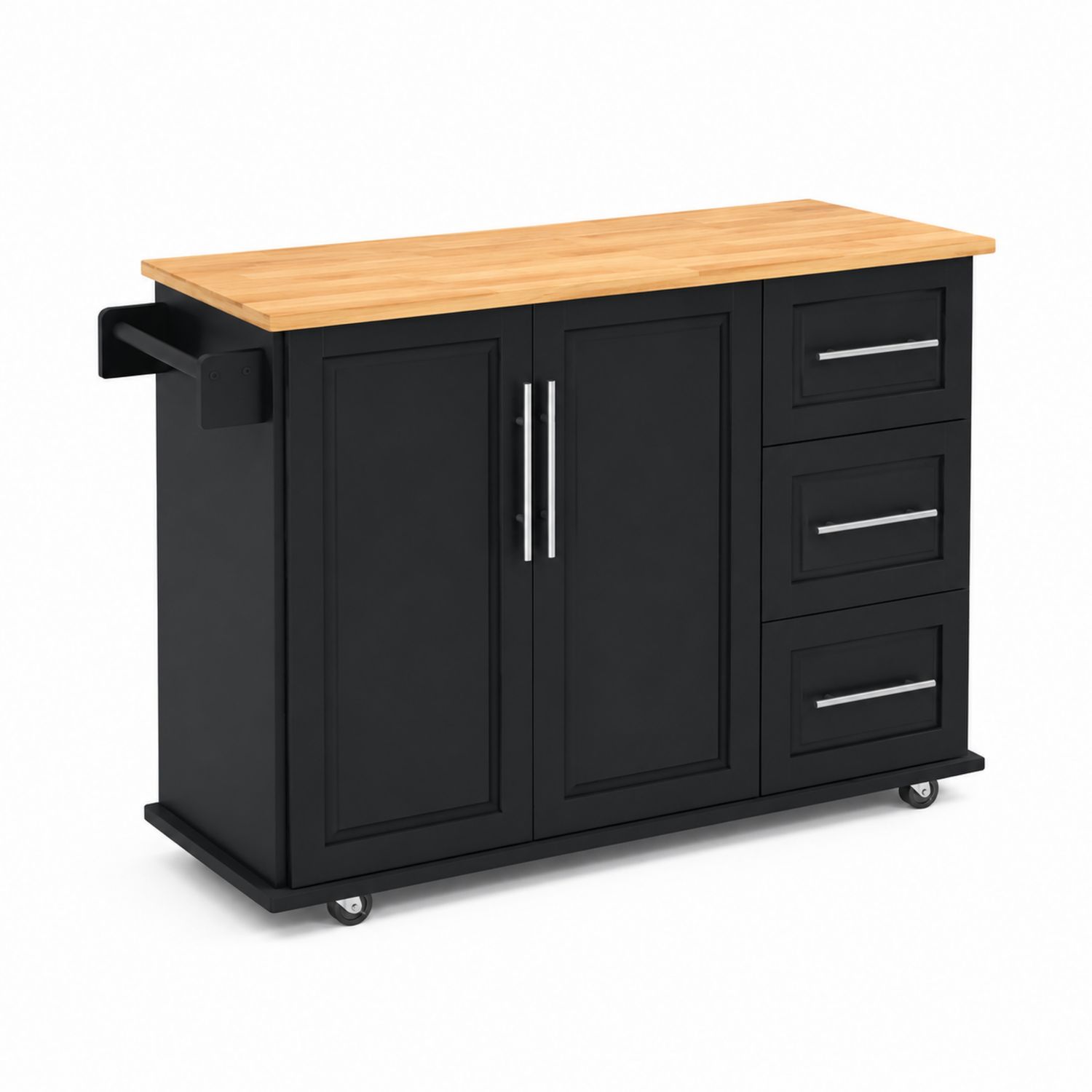 Küchenwagen mit Schubladen und Türen, Holzplatte, Schwarz