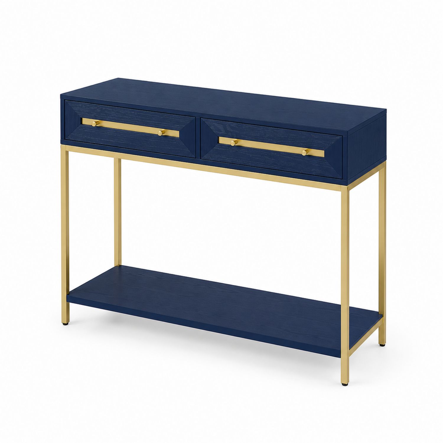 Konsolentisch Holz und Metall Blau/Gold mit 2 Schubladen