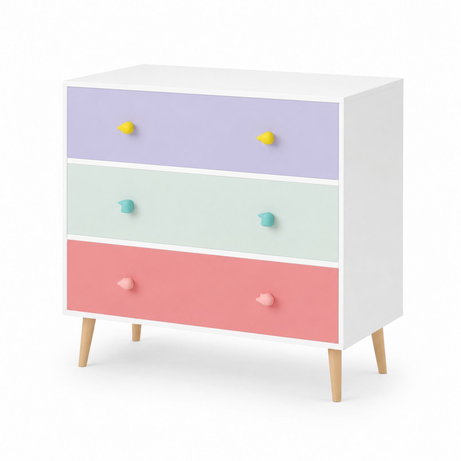 Kommode mit 3 Schubladen aus MDF in Weiß/Lila/Grün/Rosa